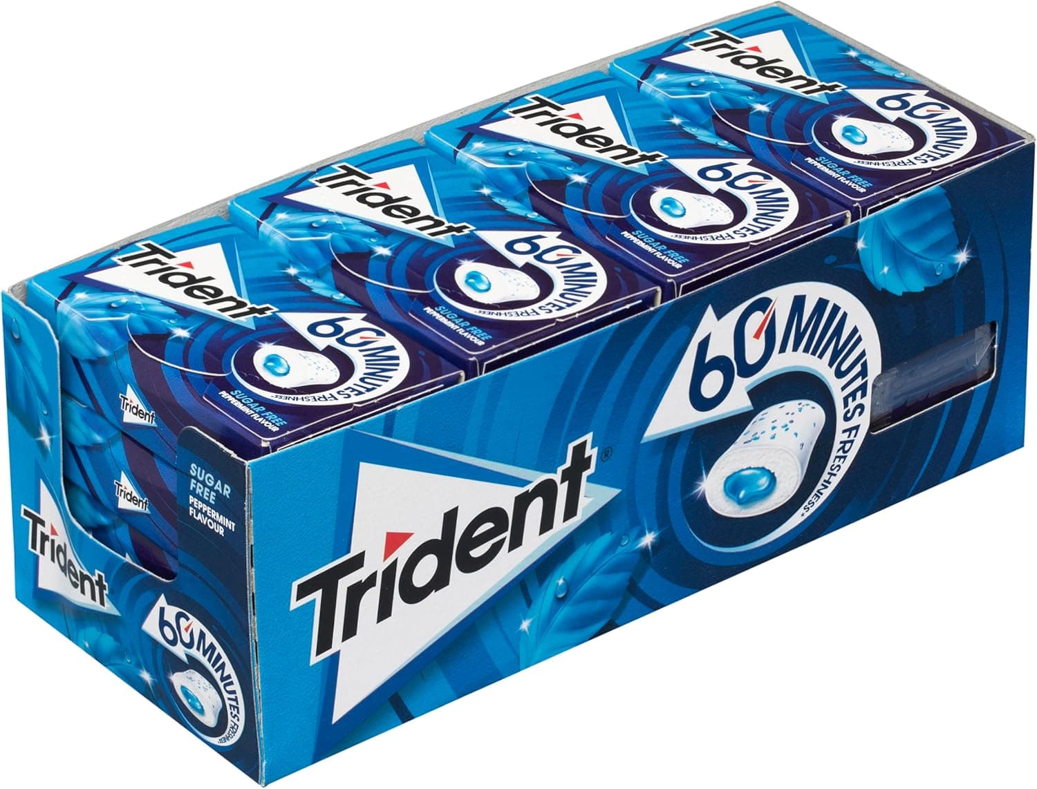 Trident 60 minutos hortelã - pastilhas sem açúcar com sabor de menta - embalagem de 16 embalagens 22 g