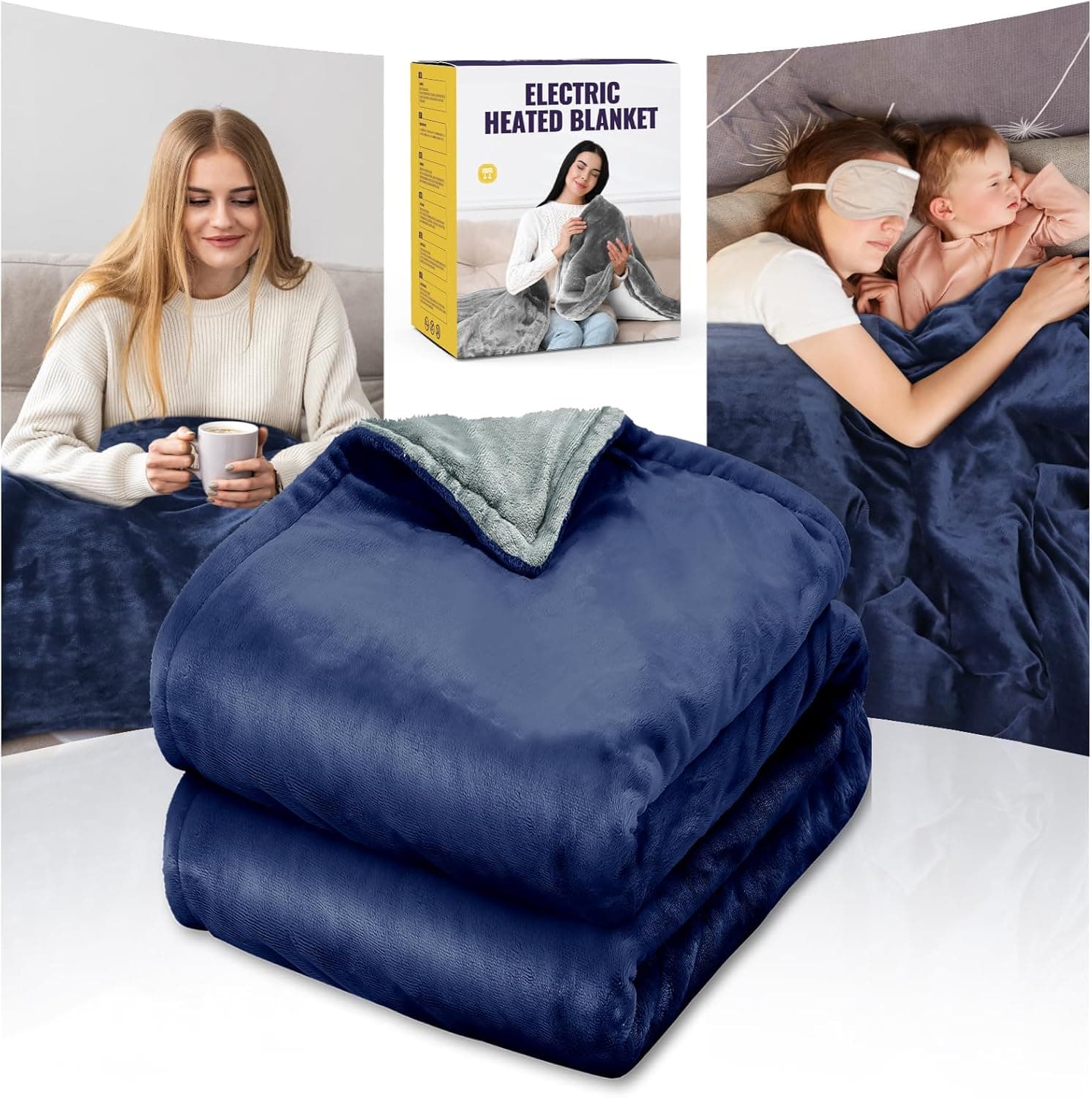 Qfun Cobertor térmico, esteira elétrica dupla face 180 x 100 cm com 6 níveis de temperatura e 4 temporizador, aquecimento rápido Electric Blanket, lavável manta elétrica para sofá, desliga automático