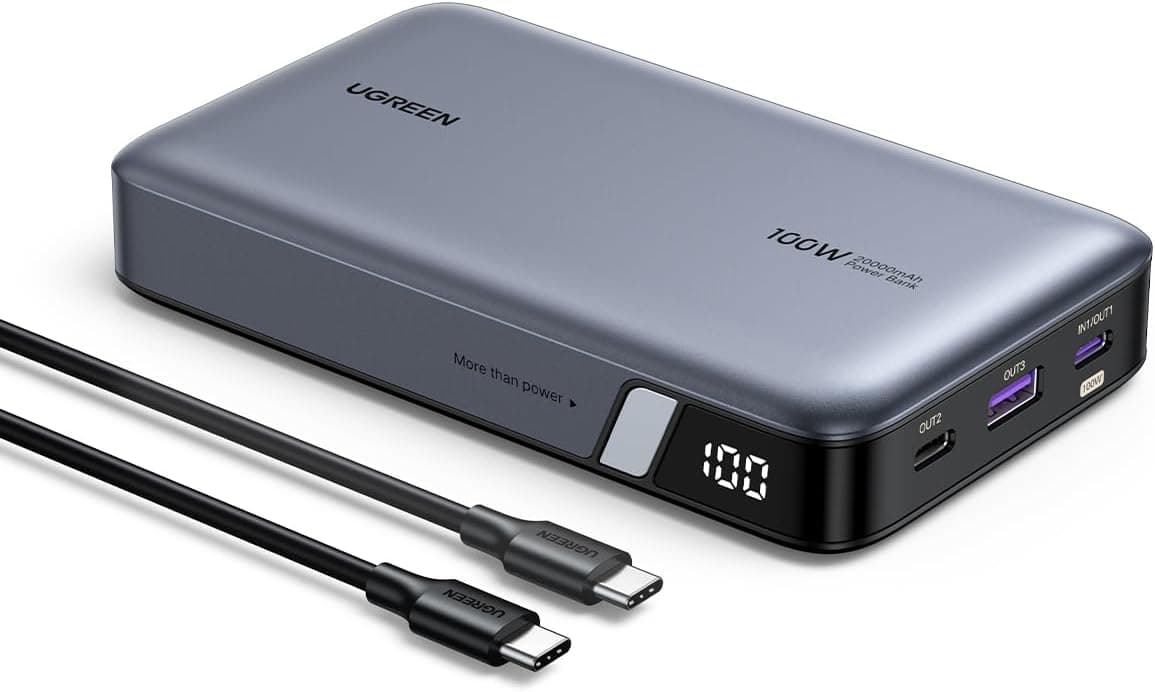 UGREEN Nexode Power Bank 100 W 20000 mAh, carregador portátil com 3 portas, bateria externa, carregamento rápido com ecrã, compatível com MacBook iPad, iPhone 16/15 Plus Pro Max, Galaxy S24 Ultra