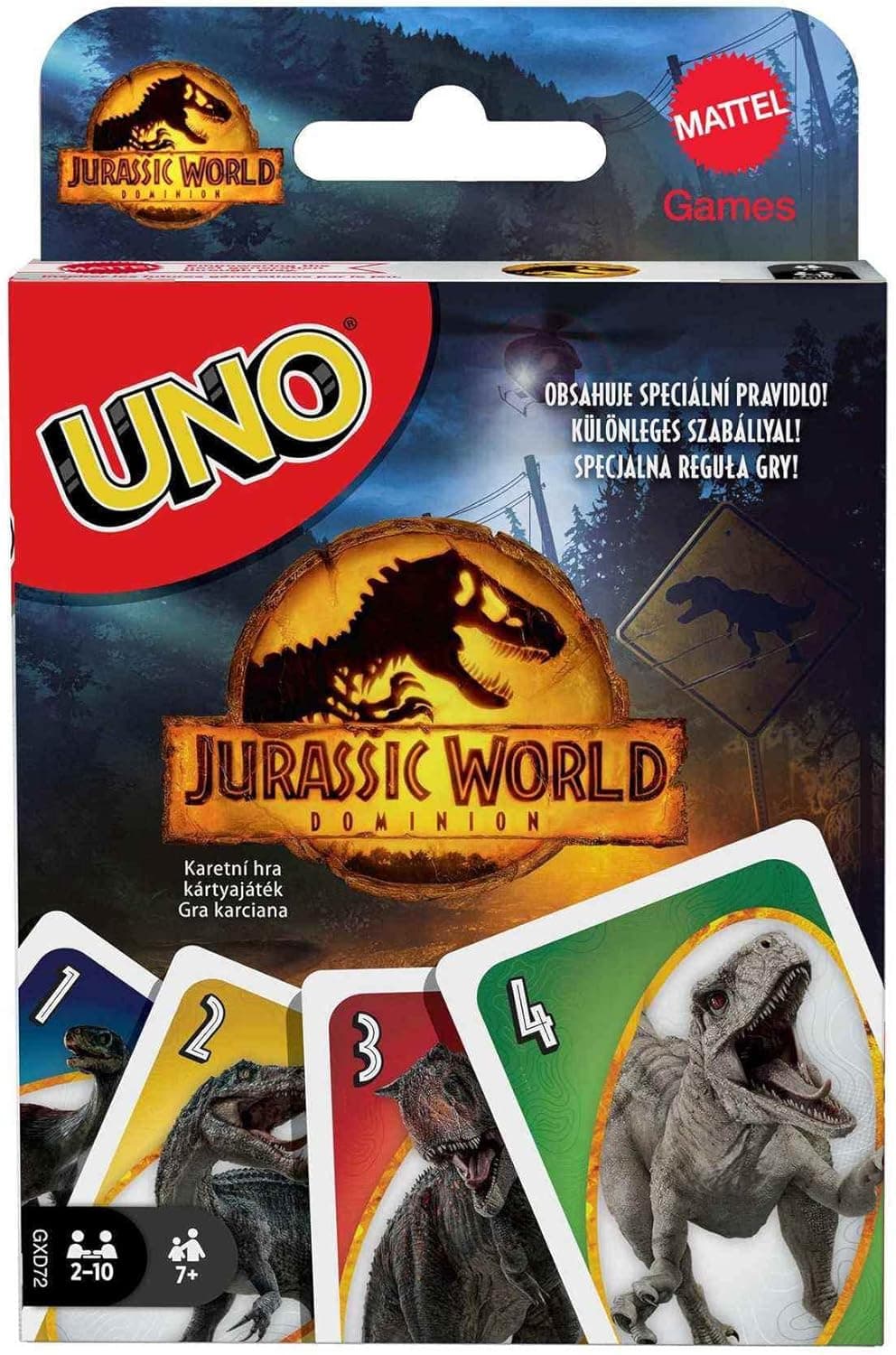 Mattel Games, Jogo de cartas UNO Jurassic World 3, jogo de tabuleiro para crianças a partir de 7 anos (Mattel GXD72), multicolorido
