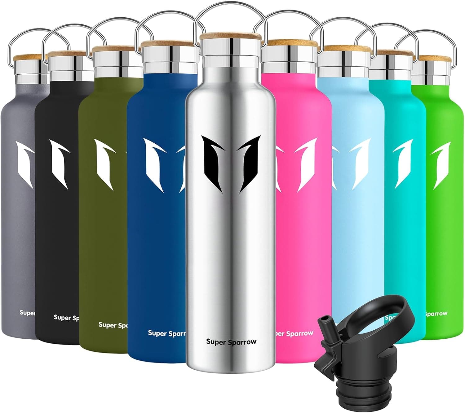 Super Sparrow Garrafa de água em aço inoxidável, Garrafa de água para crianças, 350 ml/ 500 ml/ 620 ml/ 750 ml/1 l, garrafa térmica boca padrão, sem BPA, para crianças e adultos, desporto, escritório