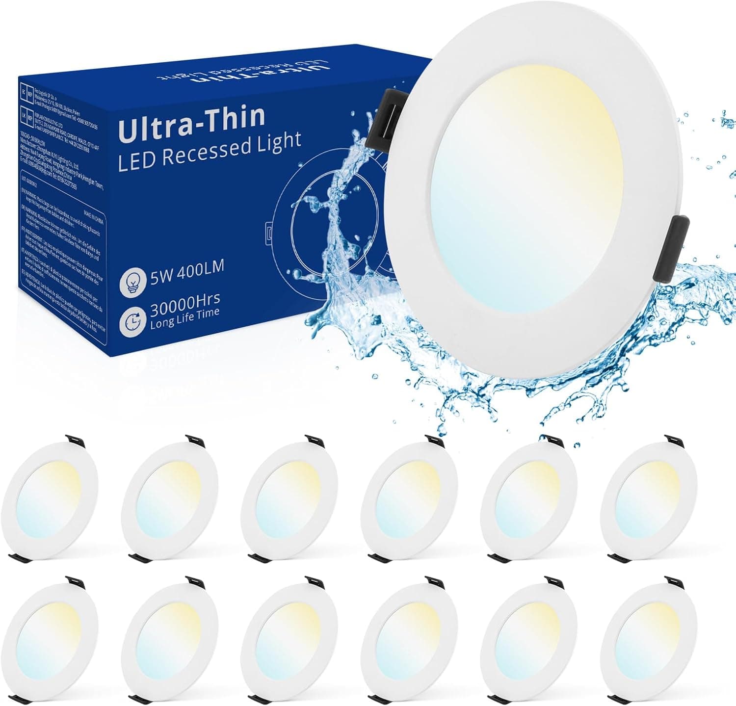 Bojim LED holofote recarregável teto 5 W, 12 x IP44 vigias 3000 K branco quente 4000 K branco neutro 6000 K branco frio 400 lumens, holofote LED downlight teto 220 V ultrafino 25 mm, furo 75