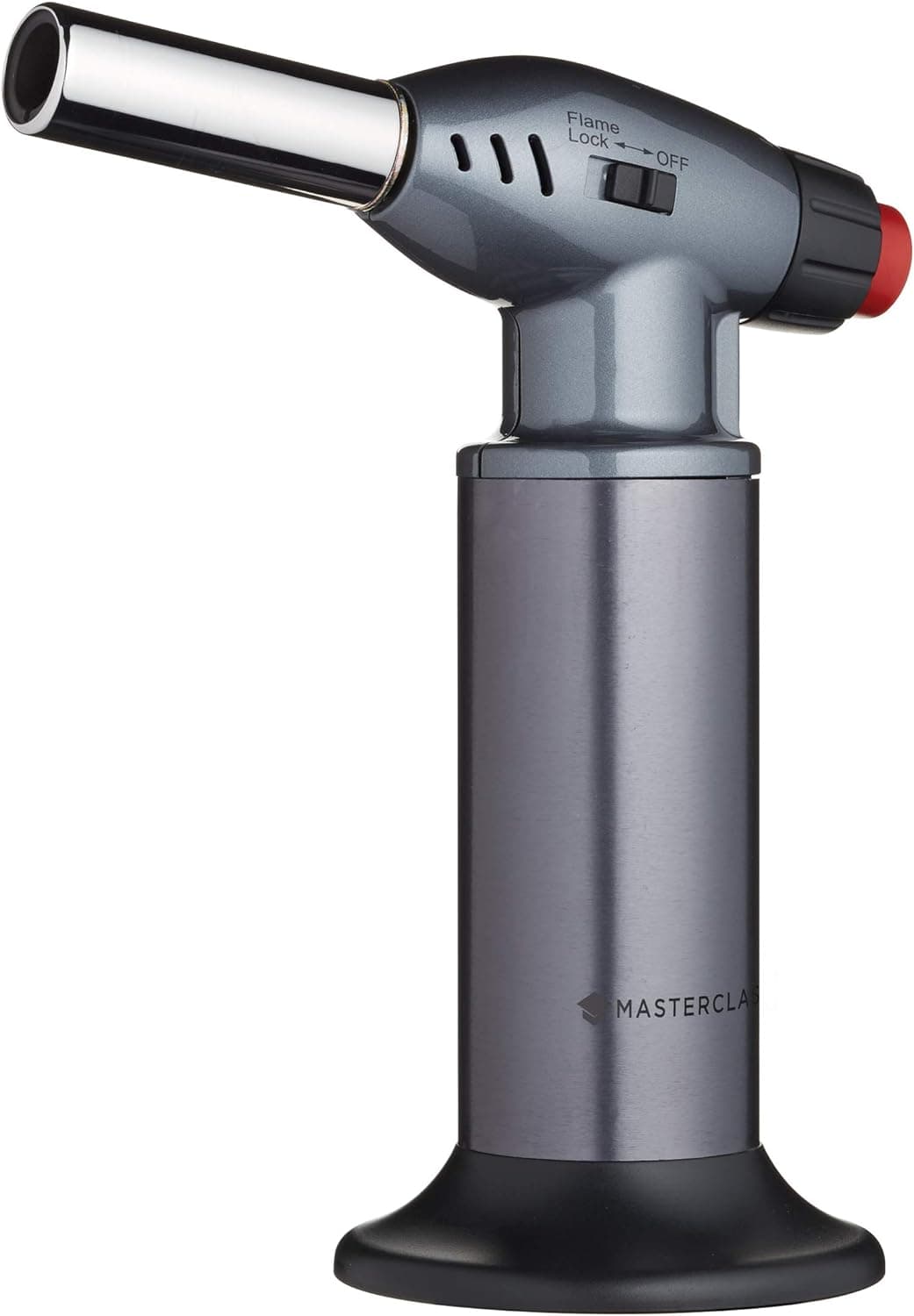 MasterClass Soplete, sopete de chef recarregável, chama anti-reflexo ajustável, corpo metálico antiderrapante, cinzento/prata