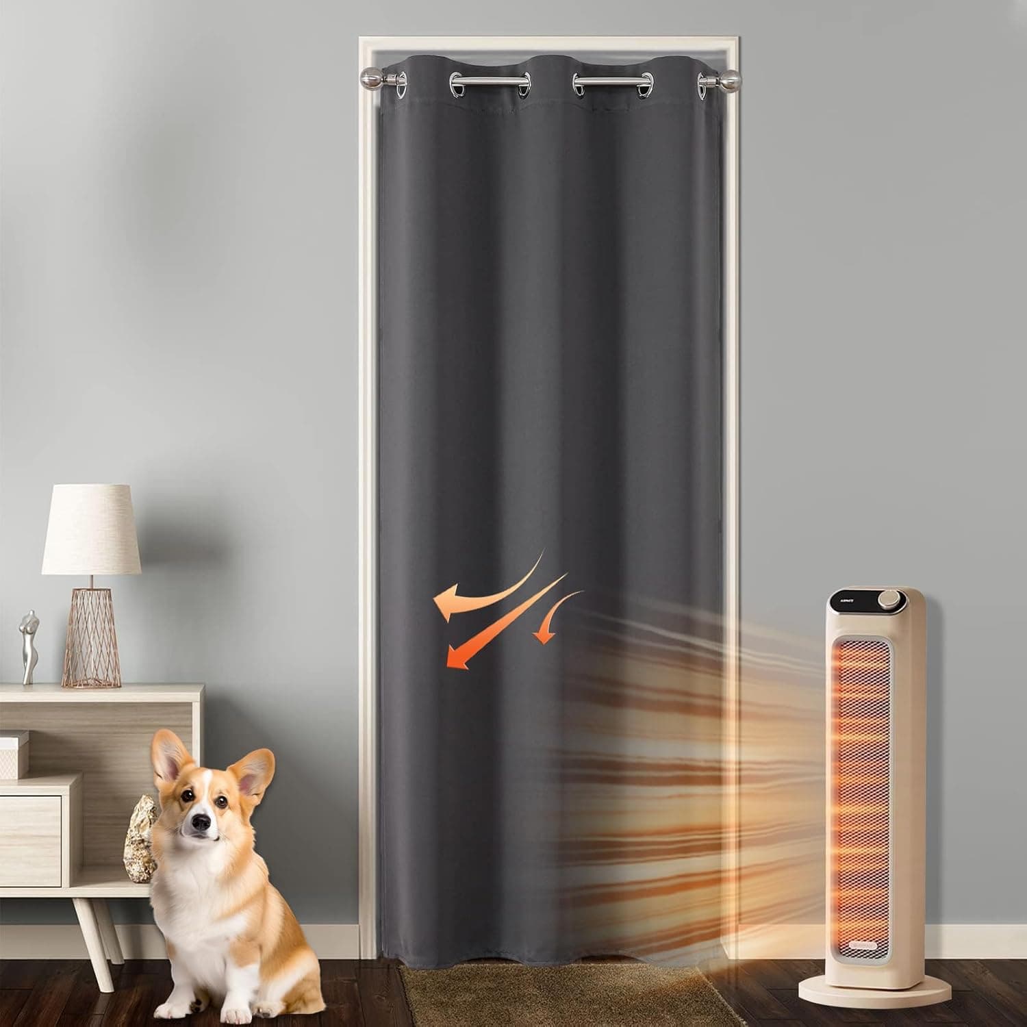 Joydeco | Cortina opaca térmica com ilhós para sala ou quarto em cinzento escuro 132 x 158 cm 1 unidade