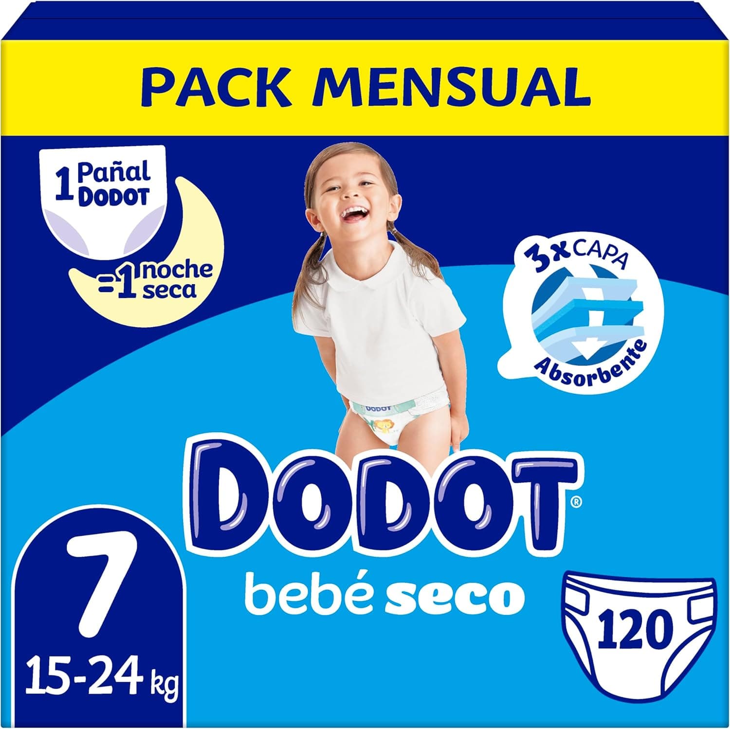 Dodot Bebé-Seco fraldas tamanho 7, 120 fraldas, 15 kg-24 kg, uma noite até 100 % livre de fugas