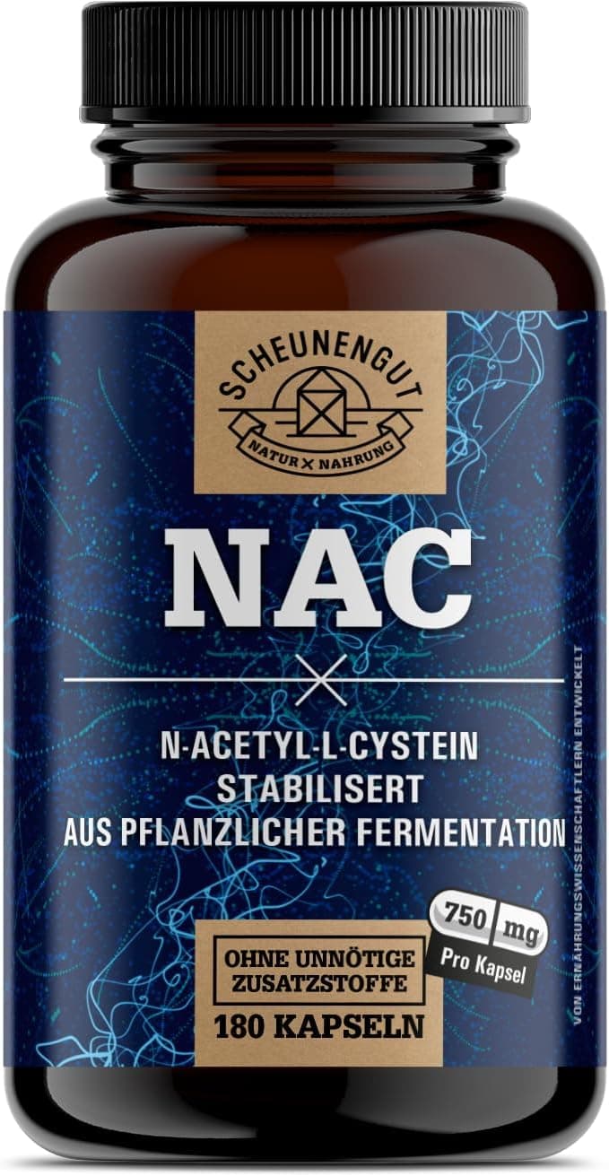 NAC 180 cápsulas por 750 mg – Importante: 100% natural (sem química) I N-acetil L-cisteína alta dose I Absolutamente puro – Sem aditivos I Vegan e testado em laboratório I da Alemanha I