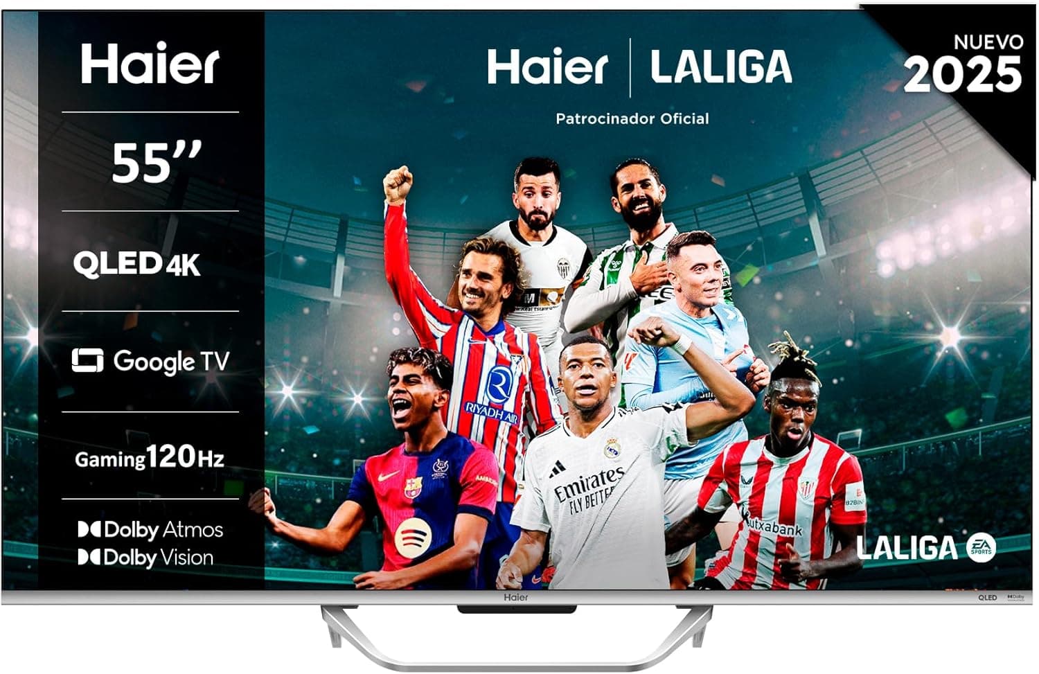 Haier Q80F 55 QLED | Smart TV 55 polegadas 4K UHD com Google TV Dolby Vision Atmos HDR10+ e controlo remoto inteligente