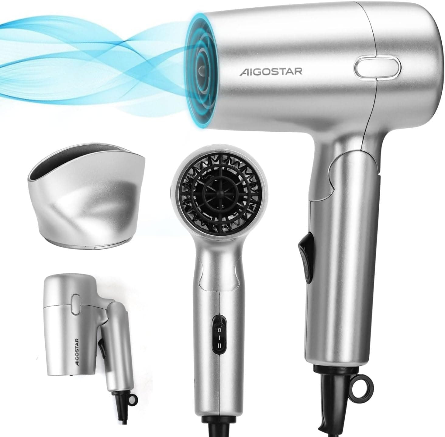 Aigostar Secador de cabelo - secador de cabelo de viagem com cabo dobrável, portátil, proteção de segurança, 2 velocidades e configurações de temperatura - Gale