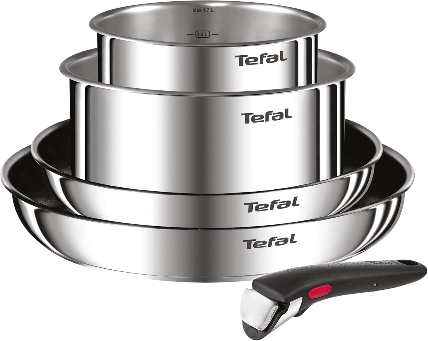 Tefal Ingenio Emotion Conjunto de 2 frigideiras 24/28 cm + 2 caixas 16/20 cm + cabo removível, adequado indução, antiaderentes, revestimento titânio, máquina de lavar louça e forno
