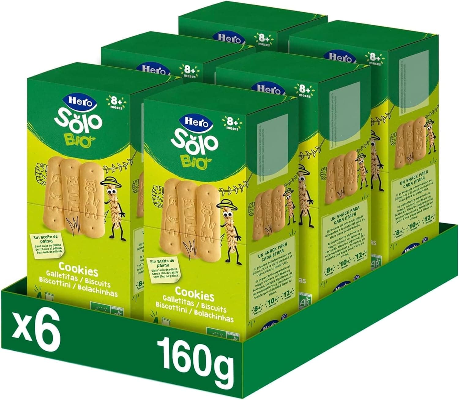 Hero Solo - Pack Galletas Ecológicas Cookie Biscuit, Ingredientes 100% Naturales, Base de Cereales, Harina de Trigo, Sin Aceite de Palma, A Partir de 8 Meses, 160gx6uds