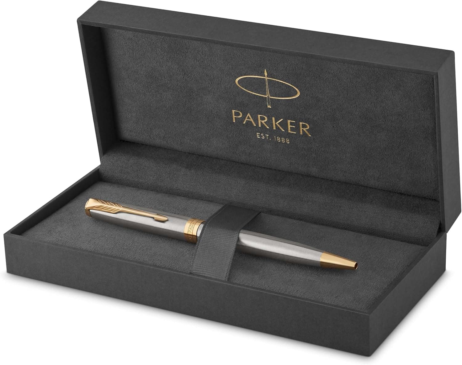 Parker Sonnet esferográfica | aço inoxidável com adorno dourado | ponta média | material escolar | em estojo de presente