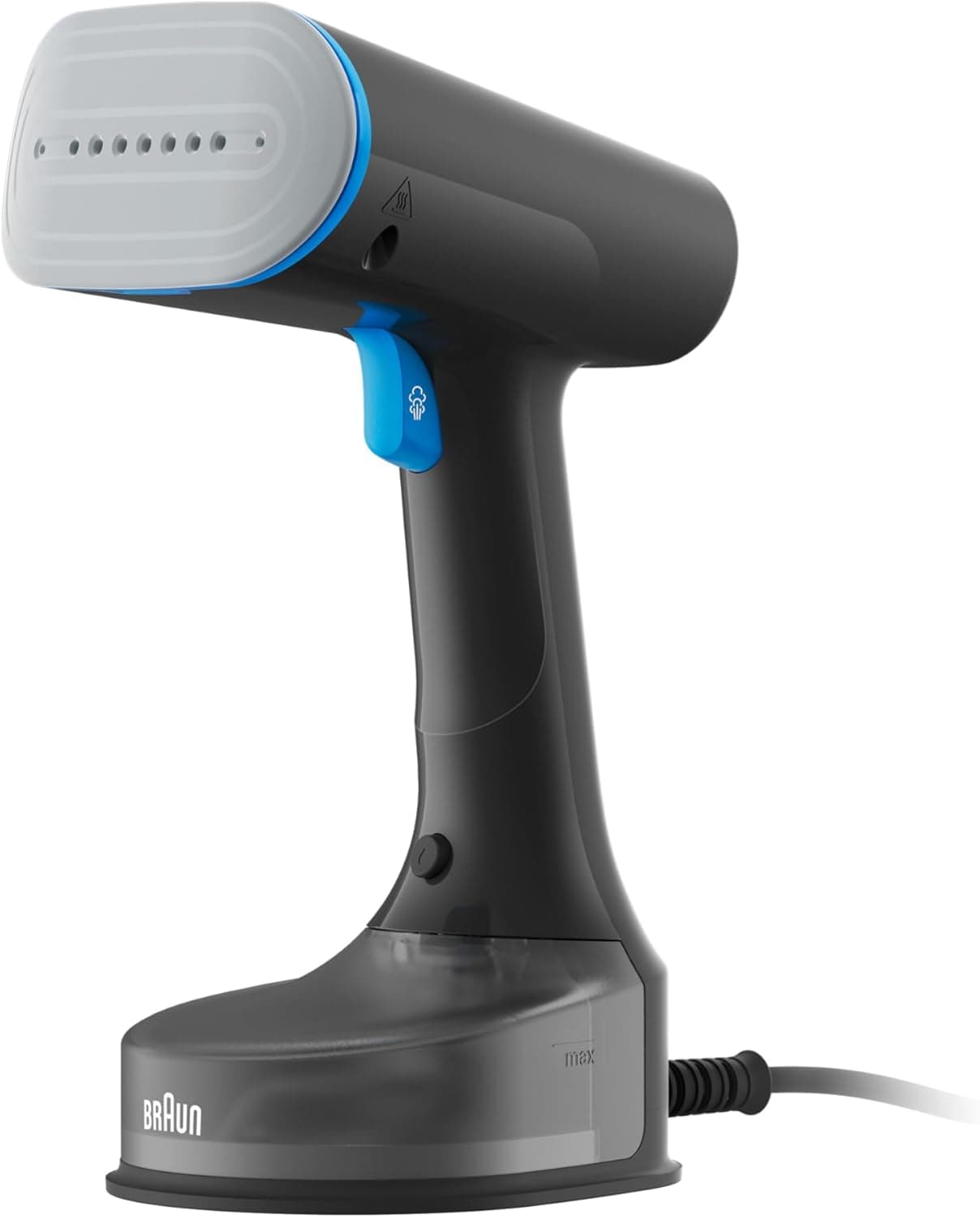 Braun QuickStyle 5 GS5031BL, Ferro a vapor vertical com sola dupla FreeGlide 3D, Steamer vertical com aquecimento rápido, vapor 22 g/min, capacidade de 150 ml, cabo 2,5 m, 1200 W, preto/azul 