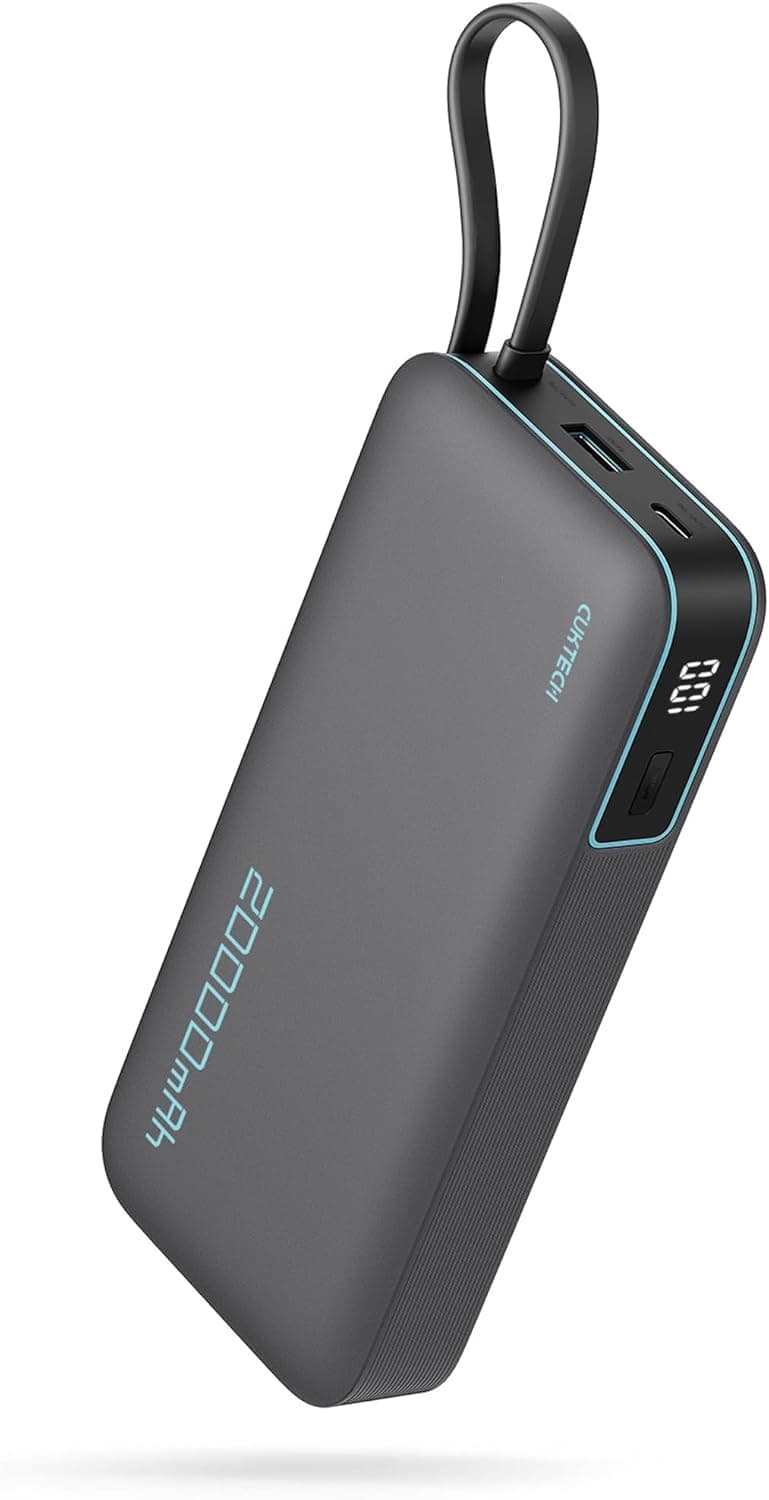 CUKTECH CP253L PowerBank 20.000 mAh, bateria portátil com cabo USB-C integrado, PD 45 W powerbank com 1 x USB-C, 1 x USB-A, bateria externa carregamento rápido