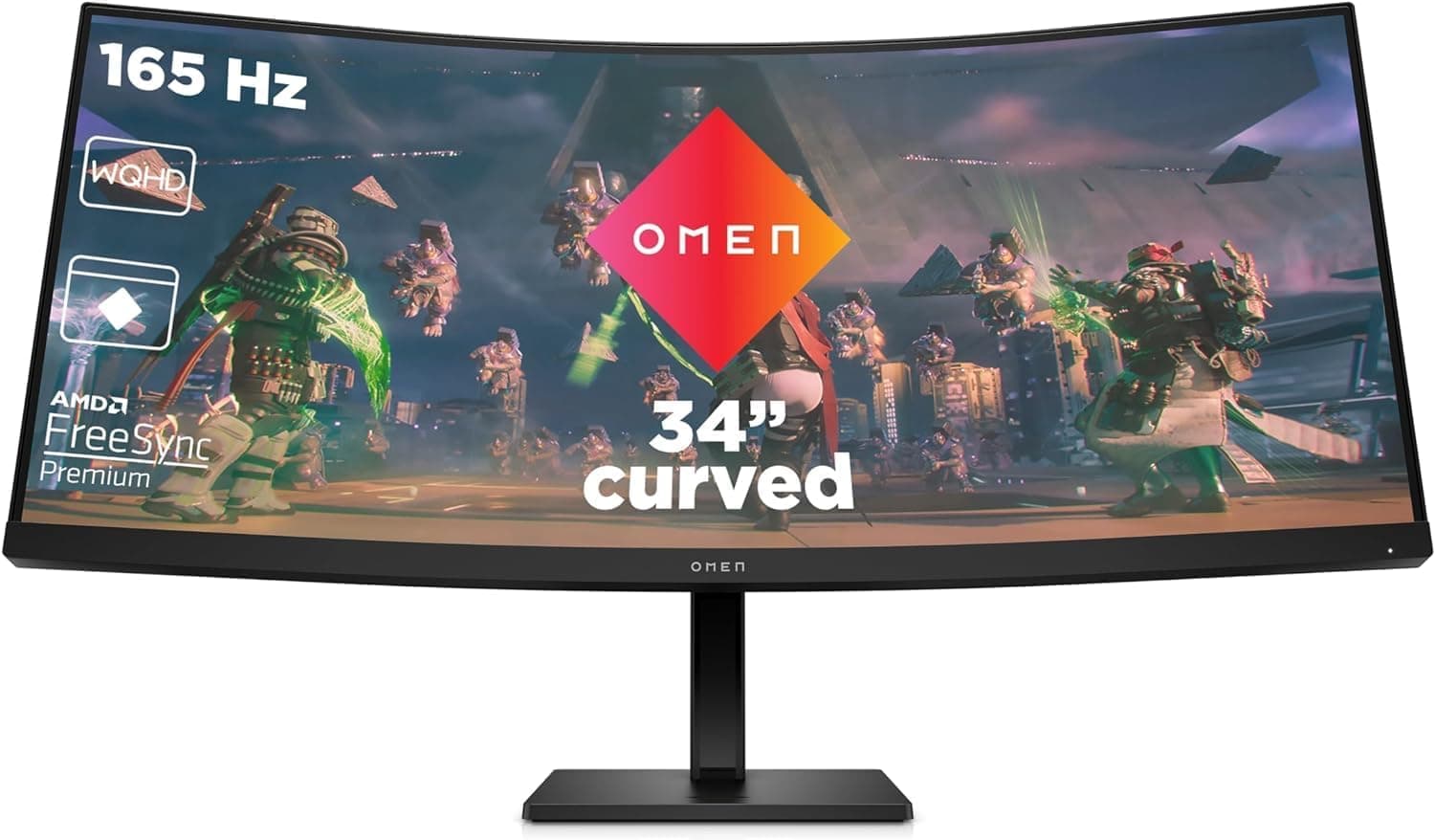 HP OMEN 34c | Monitor gaming curvo 34″ WQHD 165 Hz, 1 ms, FreeSync Premium, altavoces integrados, ajustável em altura e inclinação
