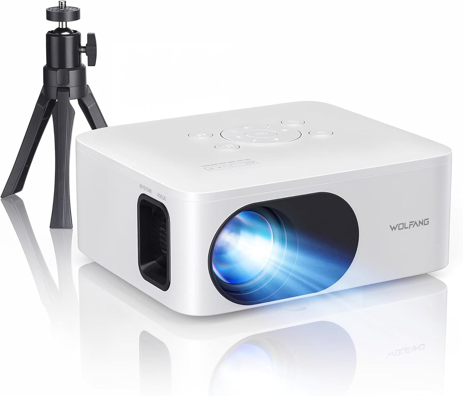 WOLFANG Mini Proyector Portátil | Projetor compacto com suporte HD 1080p, tripé e múltiplas entradas