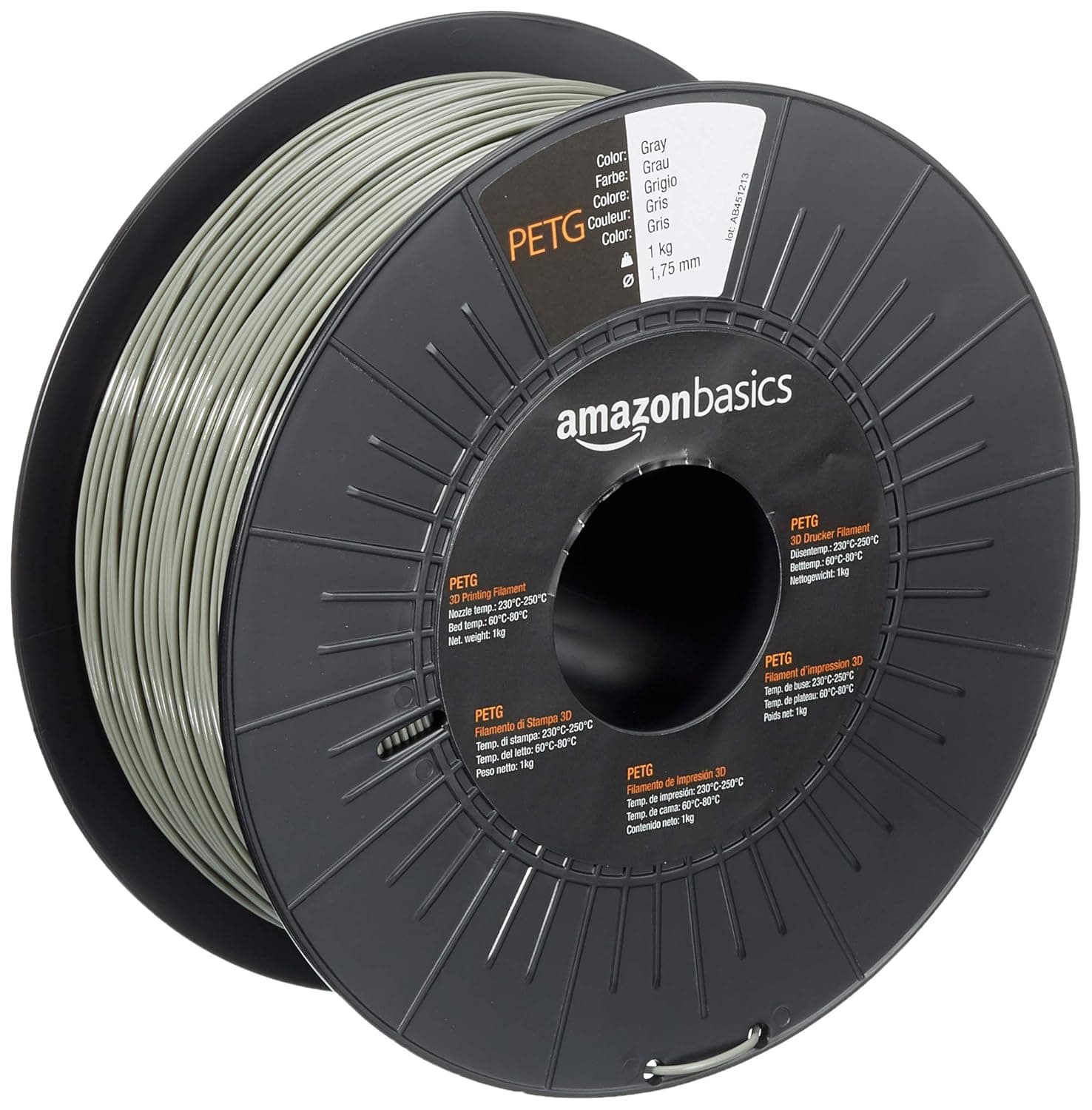 Amazon Basics - Filamento para impresora 3D, tereftalato de polietileno (PETG), 1.75 mm, cinta de 1 kg, gris