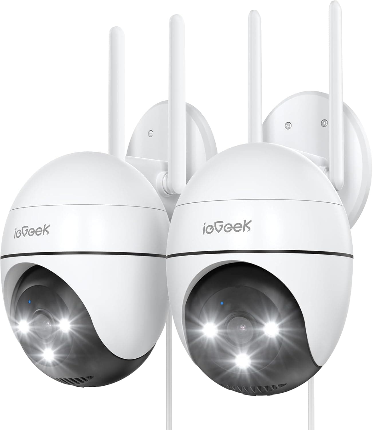 ieGeek 2K Câmara de vigilância WiFi exterior com elétrico, PTZ 355°, deteção de humanos, rastreamento automático, visão noturna cor, alarme de luz e som, gravação contínua (2 unidades)