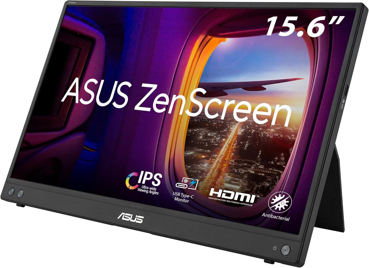 ASUS ZenScreen MB16AHV Monitor portátil, 15,6 polegadas, Full HD, IPS, HDMI, USB Type-C, filtro de luz azul, superfície anti-reflexo, tratamento antibacteriano 