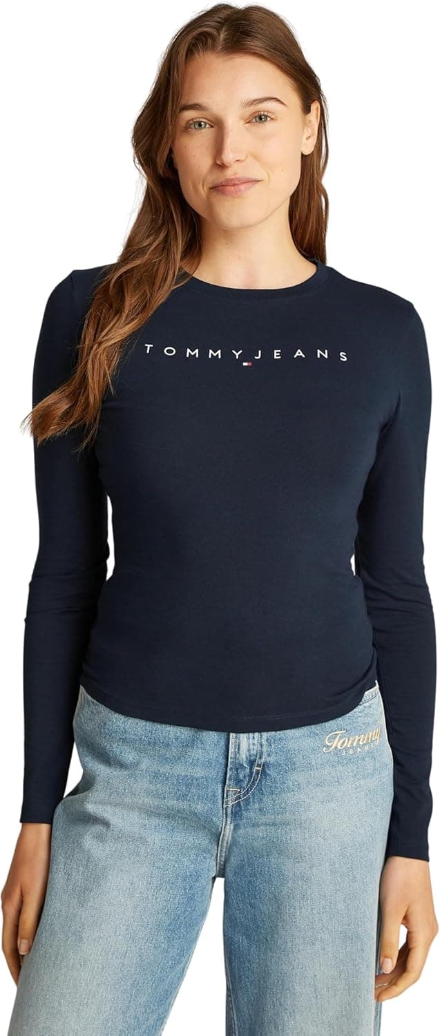Tommy Hilfiger Linear Slim Fit | T-shirt de manga comprida em algodão para mulher XL