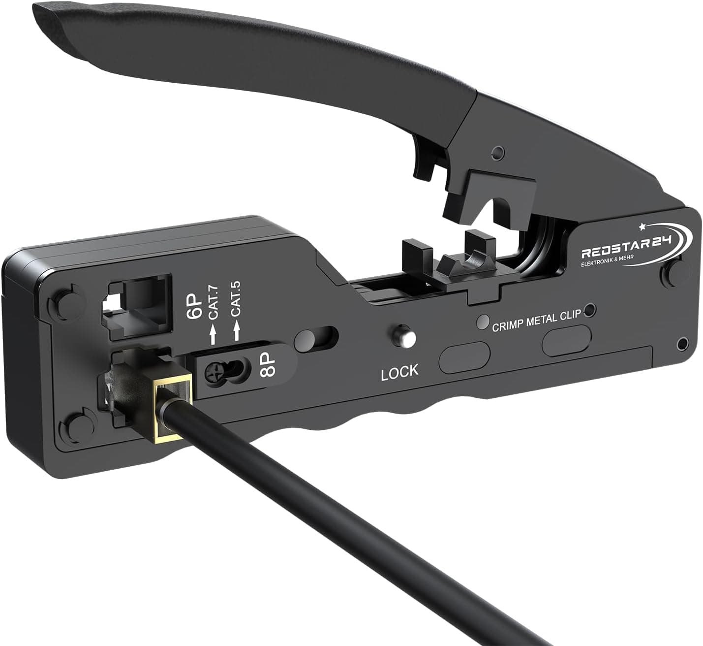 RedStar24 Crimpadora RJ45 CAT 7 universal para conectores RJ45 Cat7/Cat6A/CAT6/Cat5, 6 e 8 pinos – Crimpadora Ethernet - compatível com cabos de rede, instalação, RJ11 e RJ12 para rede e telefonia