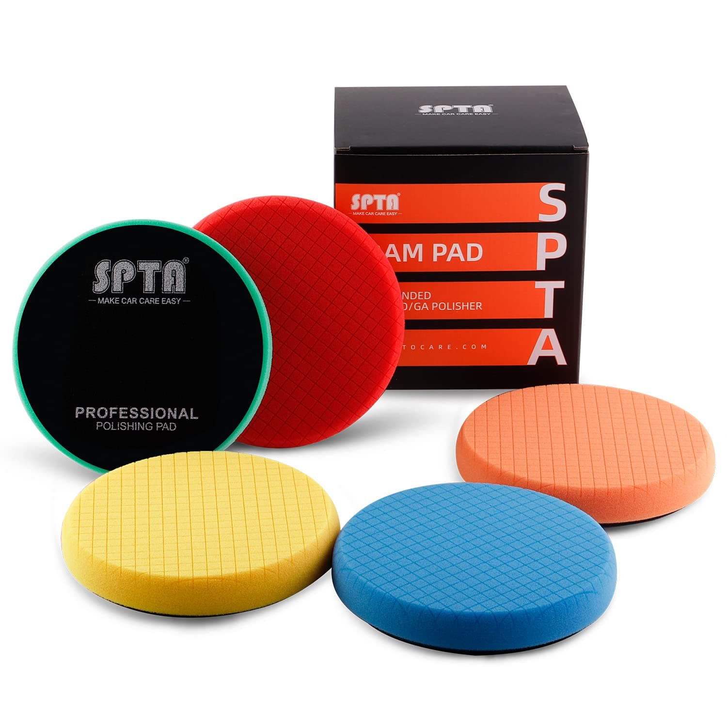 SPTA Almofadas de polimento de carro, 5 peças 180 mm Kit de almofadas de polimento Esponja de polimento de carro, Almofadas de polimento para polidores, Almofada de grade de polimento para polidor de carro