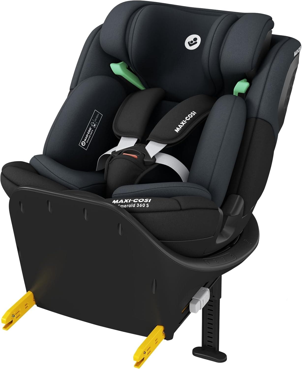Maxi-Cosi Emerald 360 S i-Size, Cadeira giratória para carro 360 - 12 anos (40-150 cm), FlexiSpin, cadeira carro bebé, 4 posições reclinação, proteção contra impactos laterais G-CELL, Tonal Black