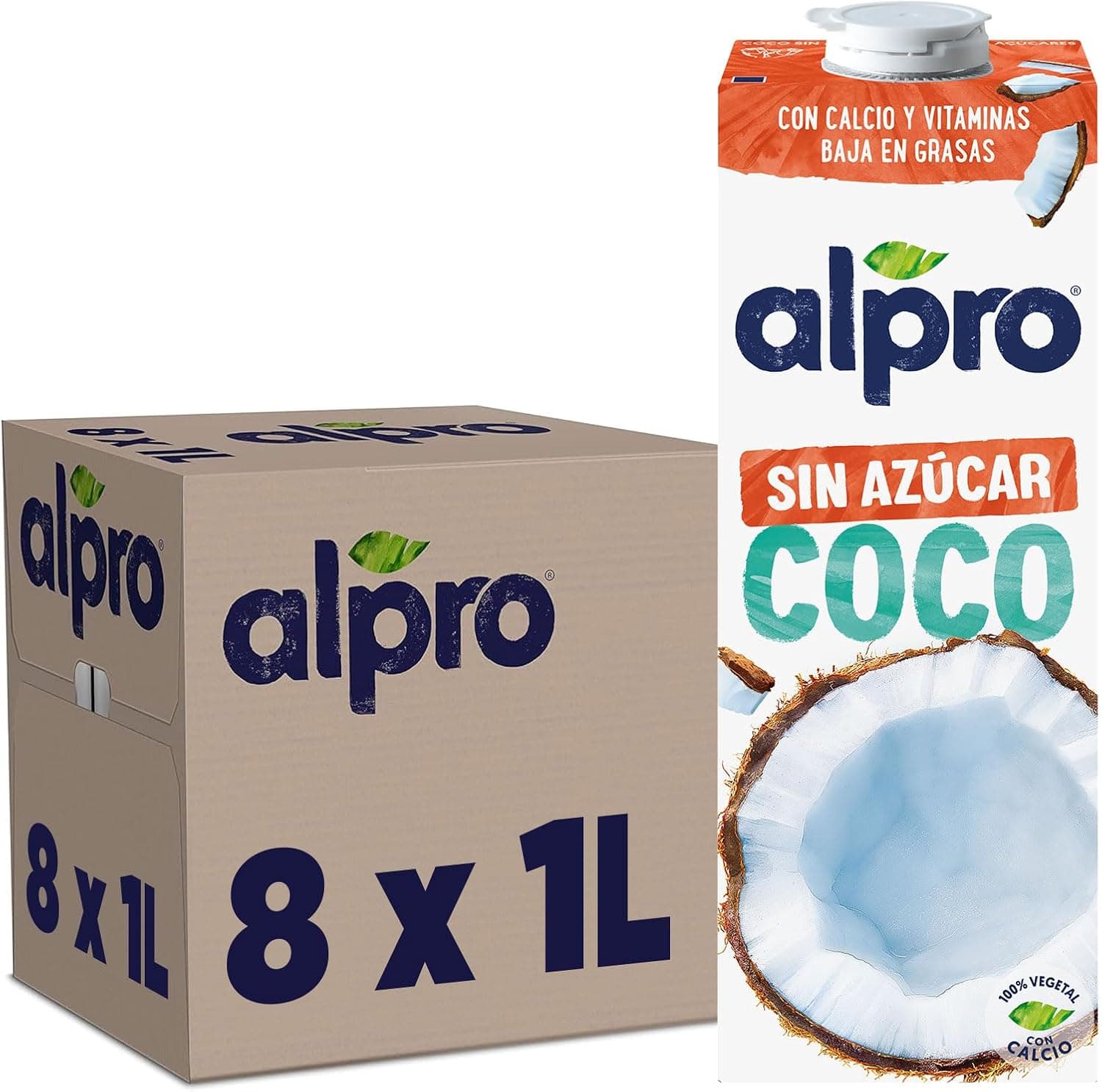 Alpro Bebida vegetal de coco sem açúcar, conjunto de 8 x 1 l