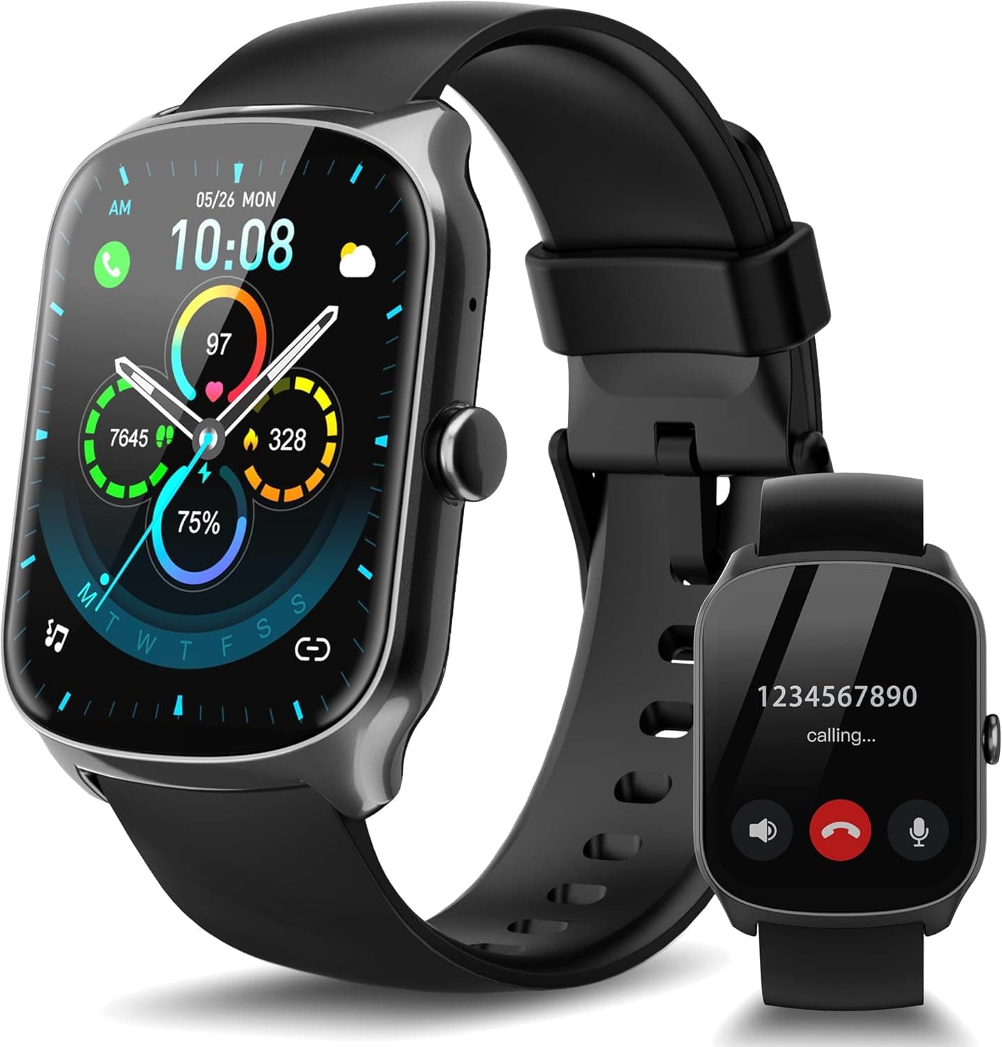 STECEi Relógio inteligente unissexo, 1,95" HD ecrã curvo Smartwatch com chamadas Bluetooth, monitor de ritmo cardíaco e sonho, pulseira atividade 110 modos desportivos, impermeável IP68, preto