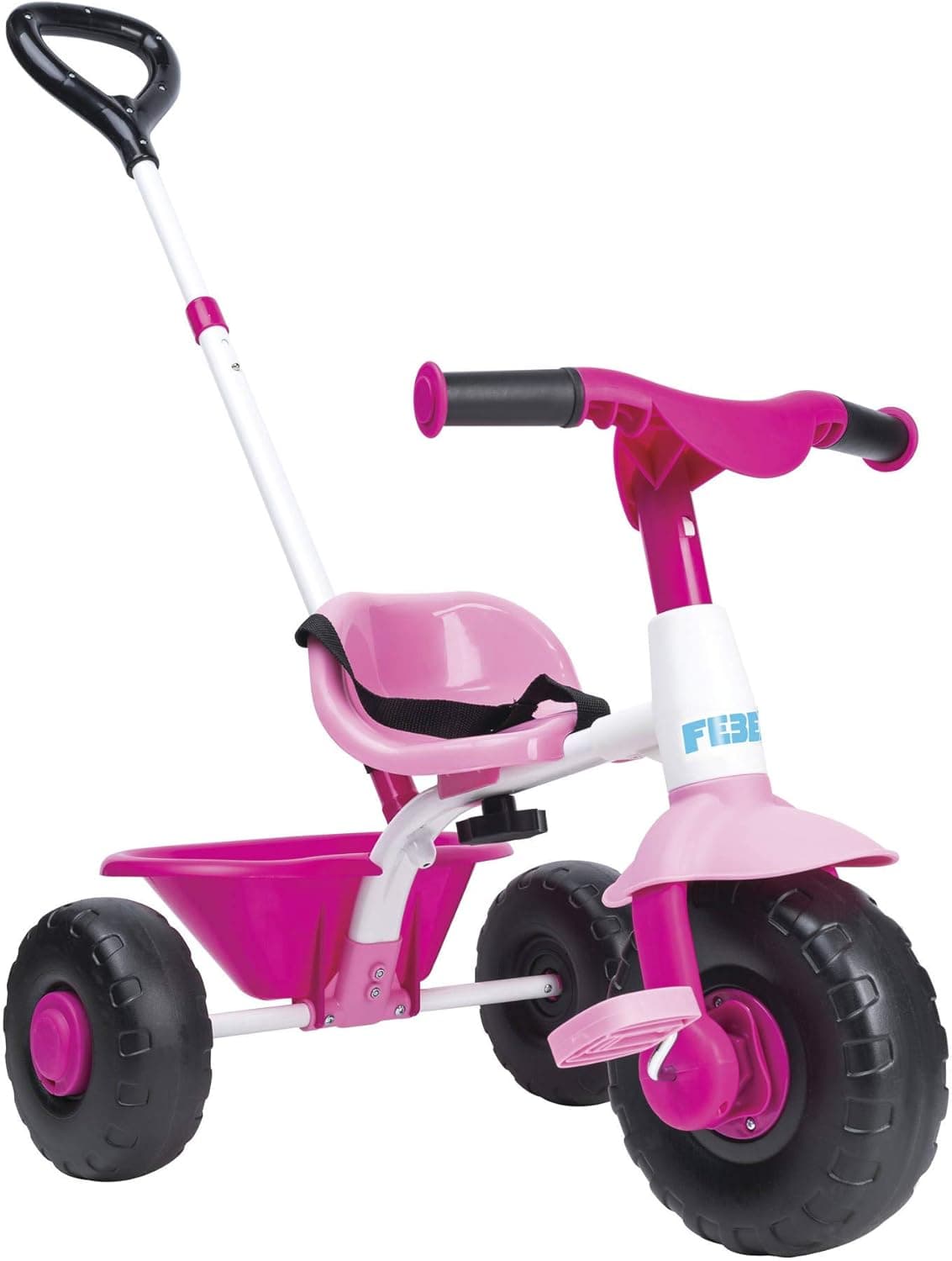 FEBER Baby Trike Pink, triângulo para crianças, com estrutura metálica e cinto de segurança, 2 posições, cadeira de pressão e triângulo com pedais, 1 a 3 anos, cor-de-rosa, famosa, 800012811