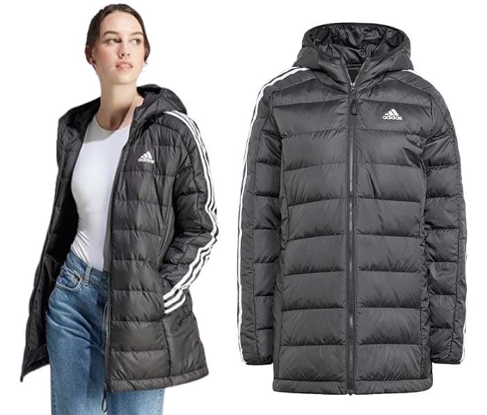 adidas Essentials 3-riscas Light Down Hooded Parka casaco de penas para mulher