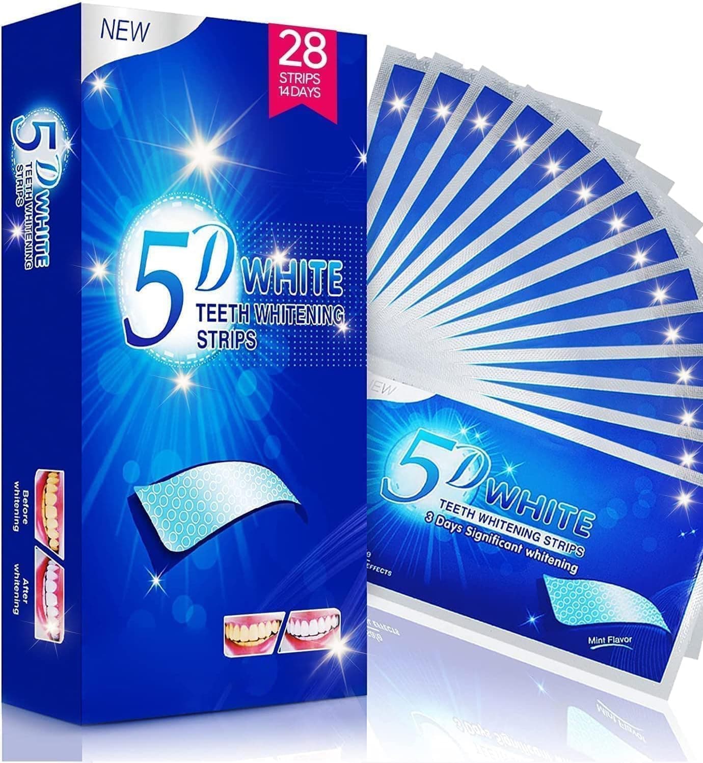 Tiras branqueadoras para dentes brancos, 28 unidades, tratamentos de 14 dias, seguro para o esmalte