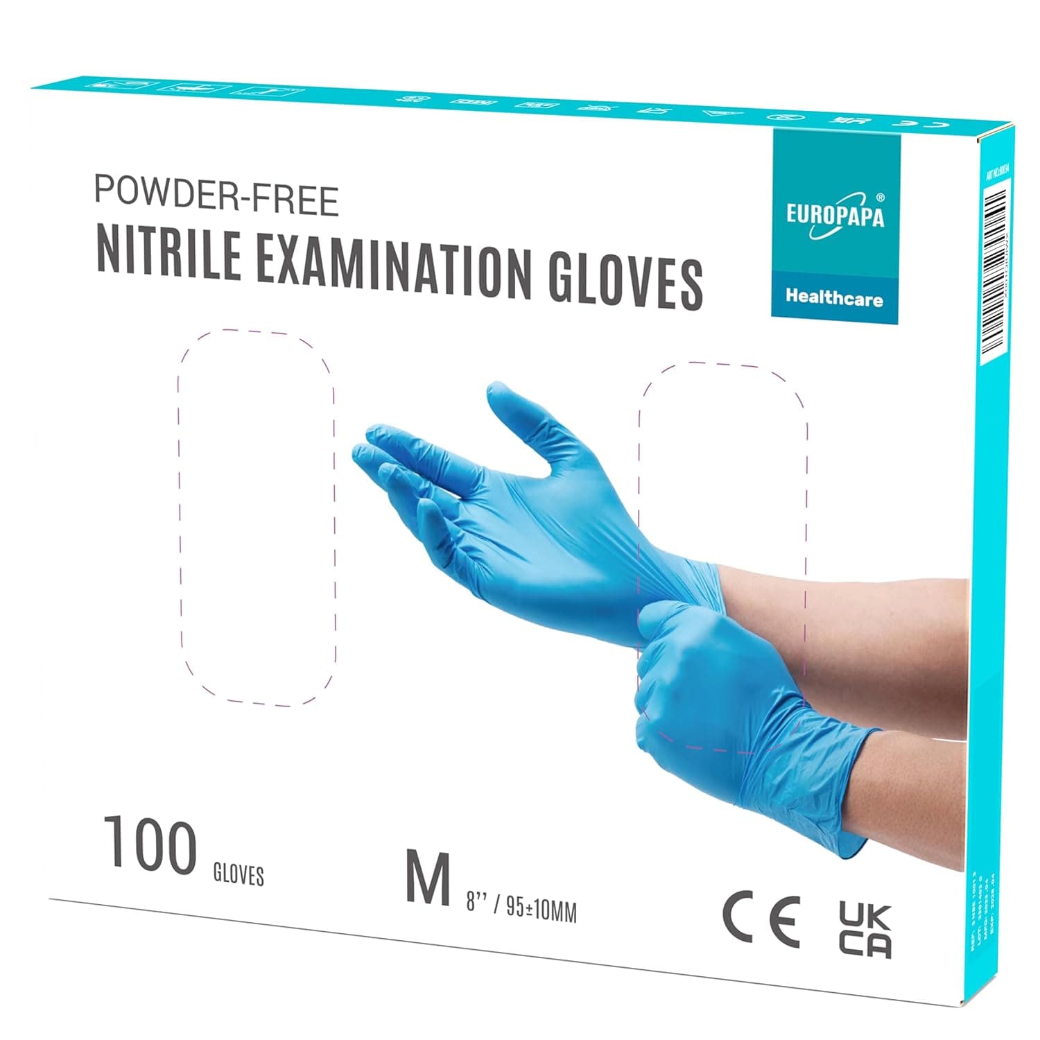 EUROPAPA® 100 Luvas de nitrilo descartáveis, luvas descartáveis, luvas de exame, luvas de nitrilo sem pó, sem látex, sem ferrugem, sem látex, sem látex, luvas disponíveis (M, azul)
