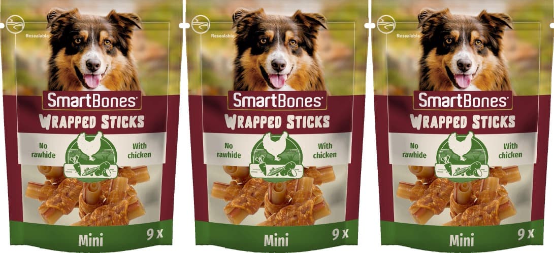 SmartBones Mini ossos mastigáveis com sabor frango para cães pequenos, 9 peças x 3