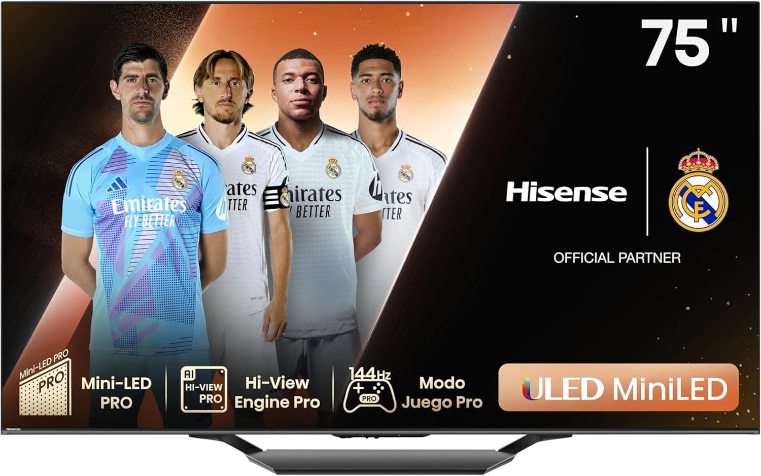 Hisense 75U7NQ Mini-LED TV, 75 polegadas, com Quantum Dot Colour, modo de jogo de 144Hz VRR 240 fps, Full Array Local Dimming, processador Hi-View Engine, Dolby Vision IQ & Dolby Atmos
