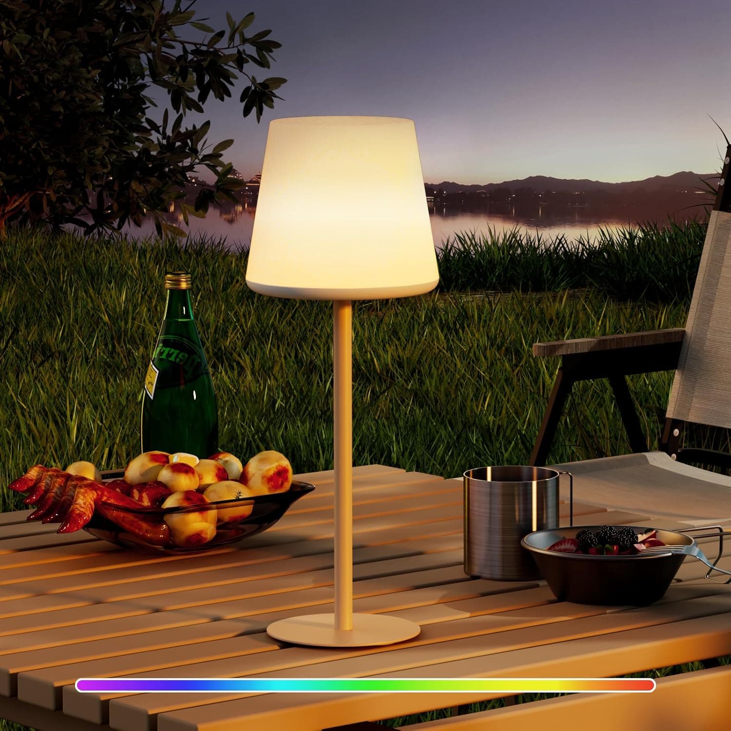 sailsco Candeeiro de mesa sem fios de USB recarregável portátil, 3600 mAh brilho ajustável 3 temperaturas de cor RGB, candeeiro de secretária impermeável para restaurante quarto campismo estúdio