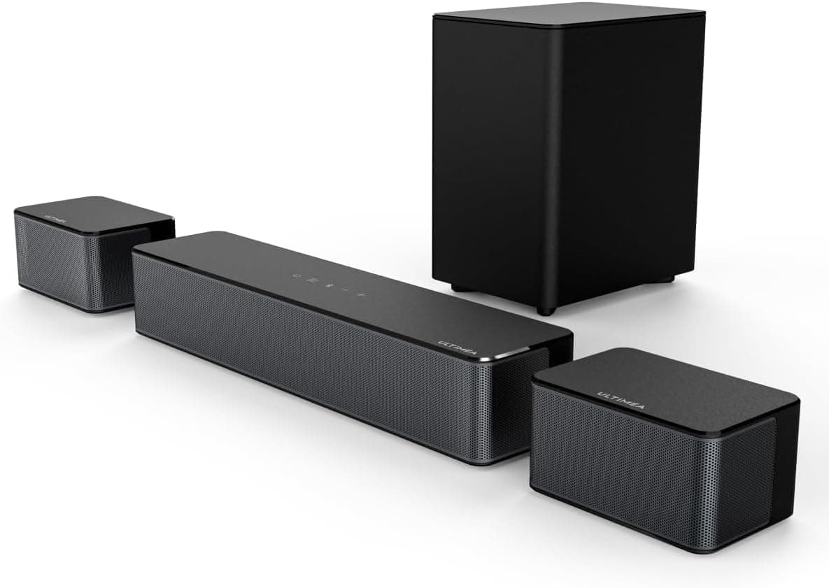 ULTIMEA 5.1 Barra de som, barra de som para TV com subwoofer e alto parlanti-posteriori, soundbar com Bluetooth, 3D Surround Sound System, 320 W barras de som, controlo de aplicativo, cinema em casa