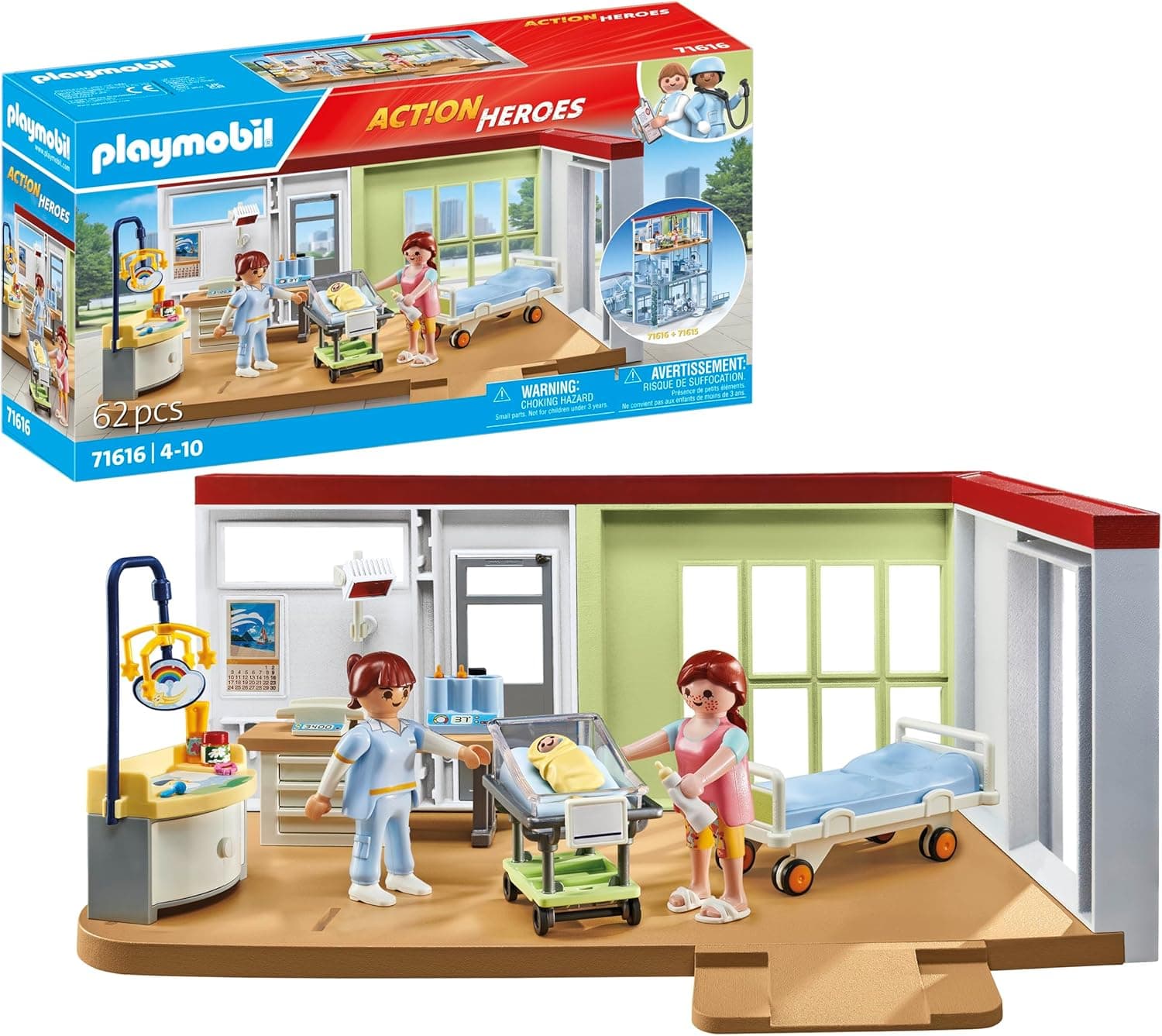 PLAYMOBIL Action Heroes 71616 Maternidade, feito de mais de 80% de materiais reciclados e de base biológica, brinquedos para meninos e meninas a partir de 4 anos