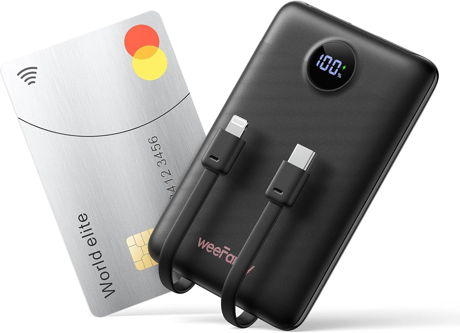 Bateria externa de carregamento rápido 10000 mAh, WeeFancy Mini Power Bank com 2 cabos integrados USB C, PD de 22,5 W pequeno carregador portátil universal para tipo C e iPhone 16/15/14/13/12/S