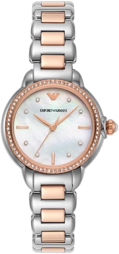 Emporio Armani Relógio para mulher, movimento de quartzo trifuncional e caixa de 32 mm com correia de aço, pele ou silicone