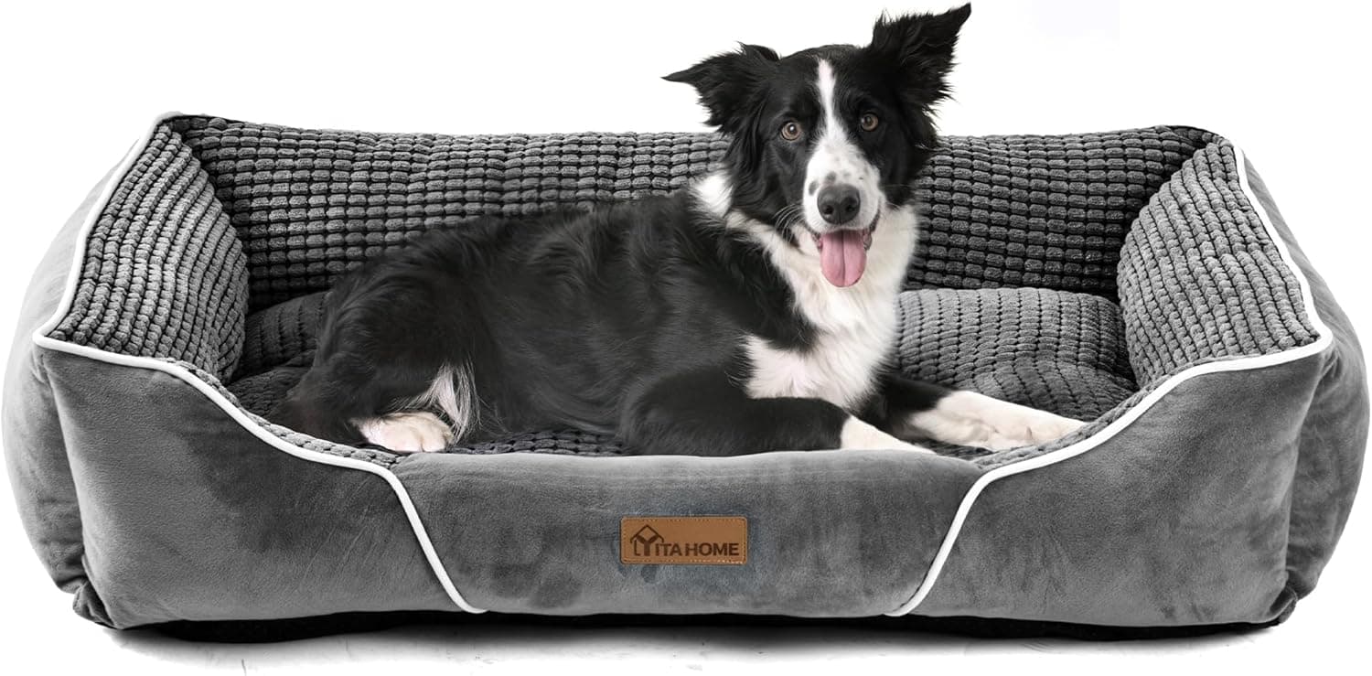 YITAHOME Cama de cão grande lavável, antiderrapante com enchimento de fibras super macias, cinzento, 76 x 61 x 23 cm