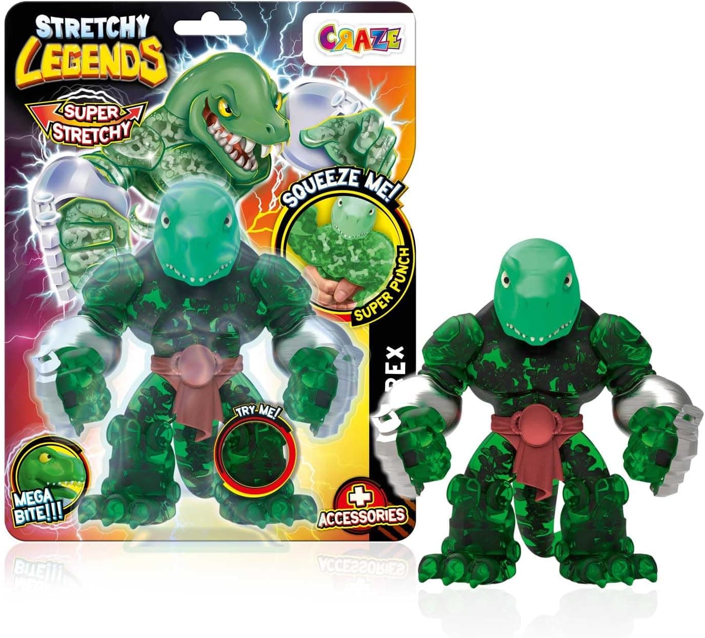 STRETCHY LEGENDS Legends Stretchy Megarex | Figuras de dinossauro elásticas com enchimento de slime para crianças, 6 modelos coleccionáveis