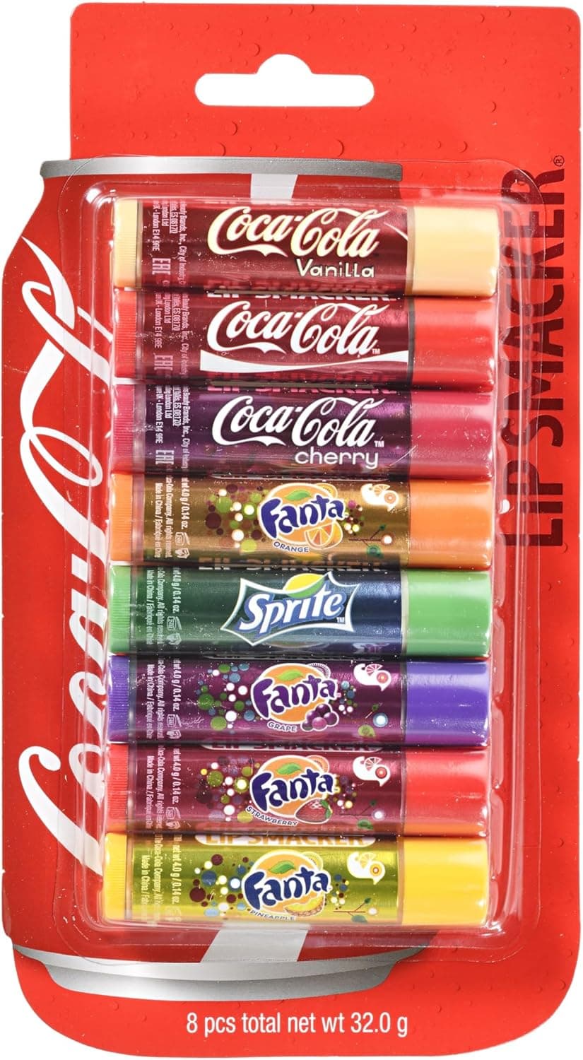 Lip Smacker Coca-cola Party Pack, conjunto de 8 batões labiais sortidos com sabores autênticos de coca-cola, fanta e sprite