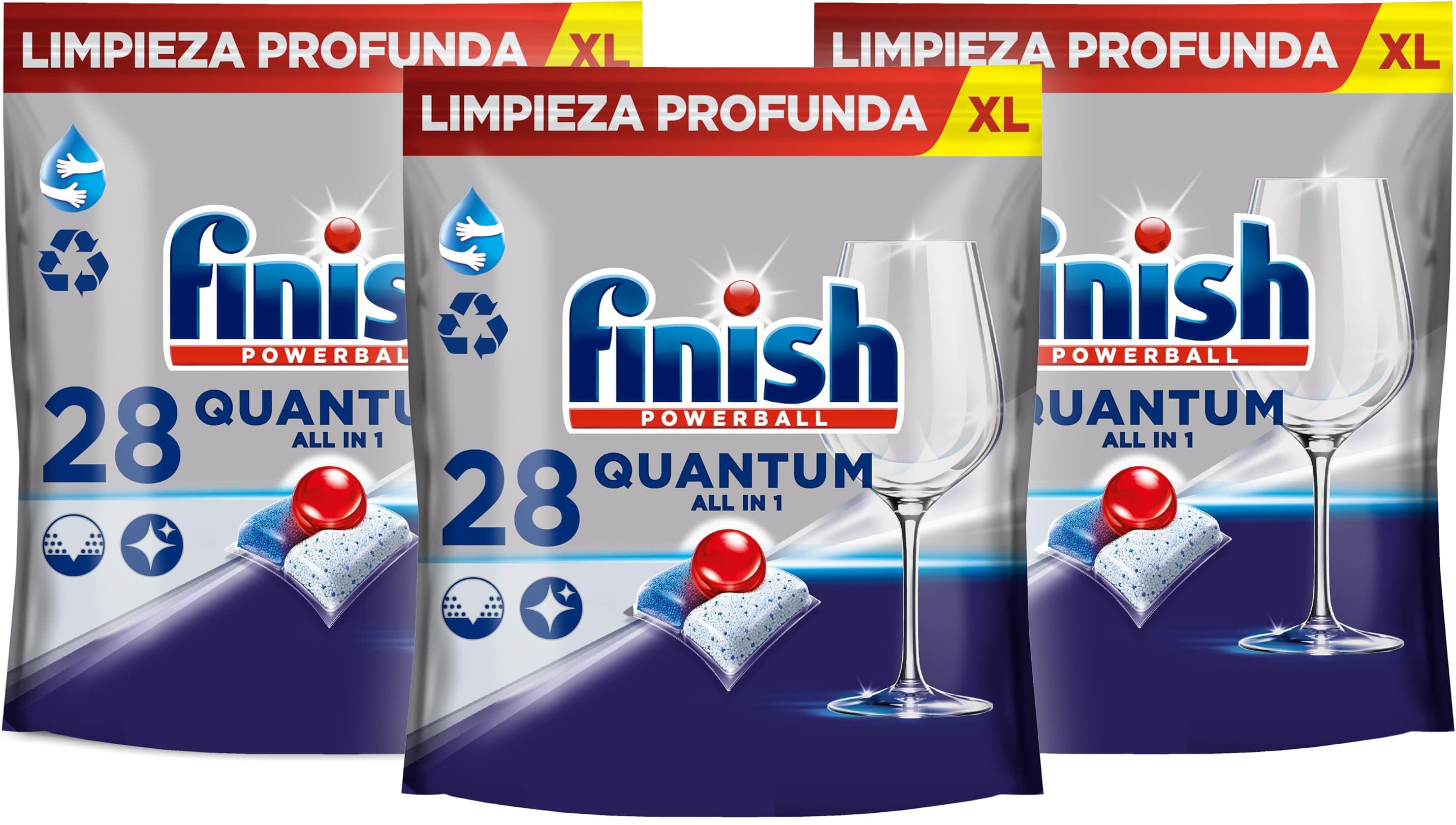 Finish Powerball Quantum All in 1 pastilhas para máquina de lavar louça, tudo em 1, limpeza profunda e brilho, 28 x 3 = 84 