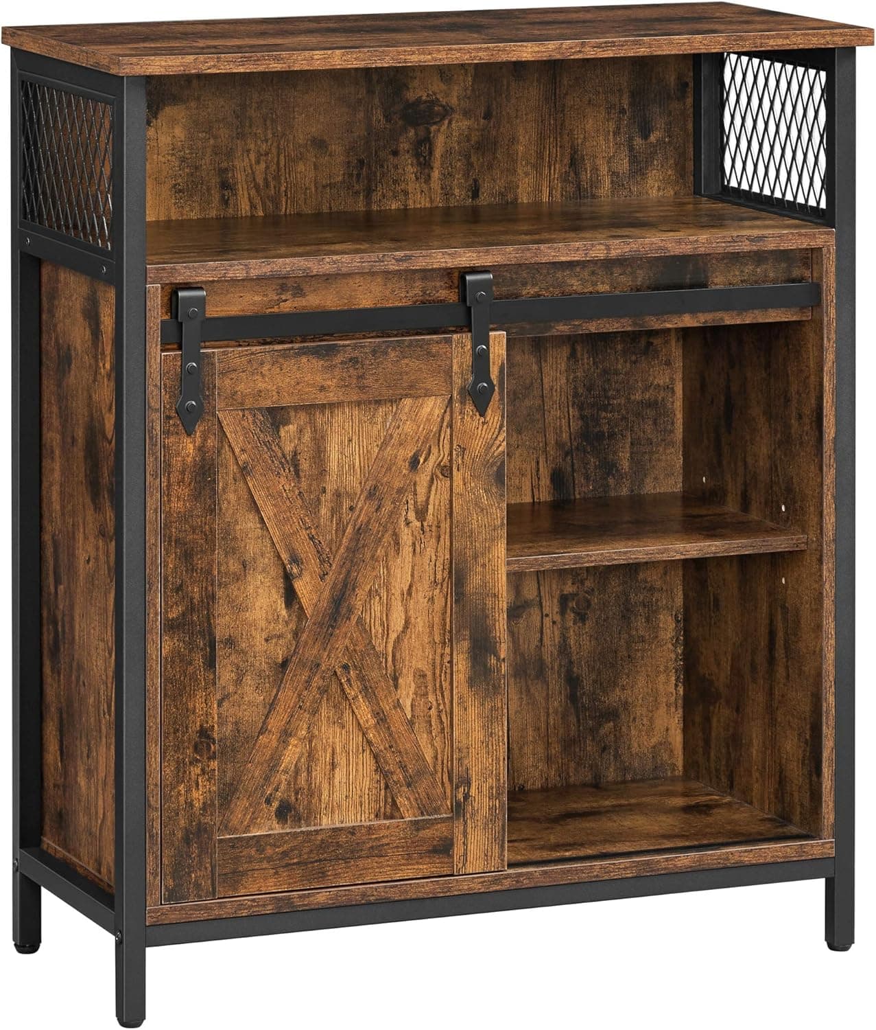 VASAGLE Armário de armazenamento, aparador, armário de cozinha, com porta de correr, 30 x 70 x 80 cm, prateleira ajustável, estilo rústico, para sala de estar, castanho rústico e preto LSC089B01