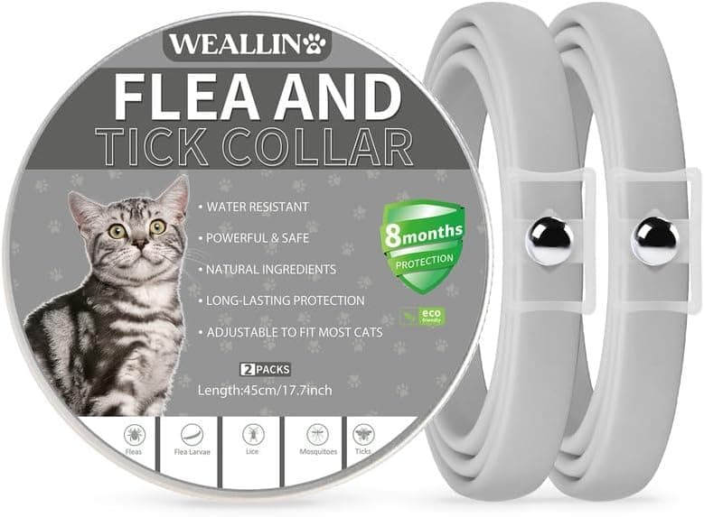 WEALLIN Colar anti-pulgas para gatos, colar anti pulgas e carraças para gatos, proteção eficaz para 8 meses, colar natural anti-pulgas ajustável impermeável para gatos, cinzento (2 unidades)
