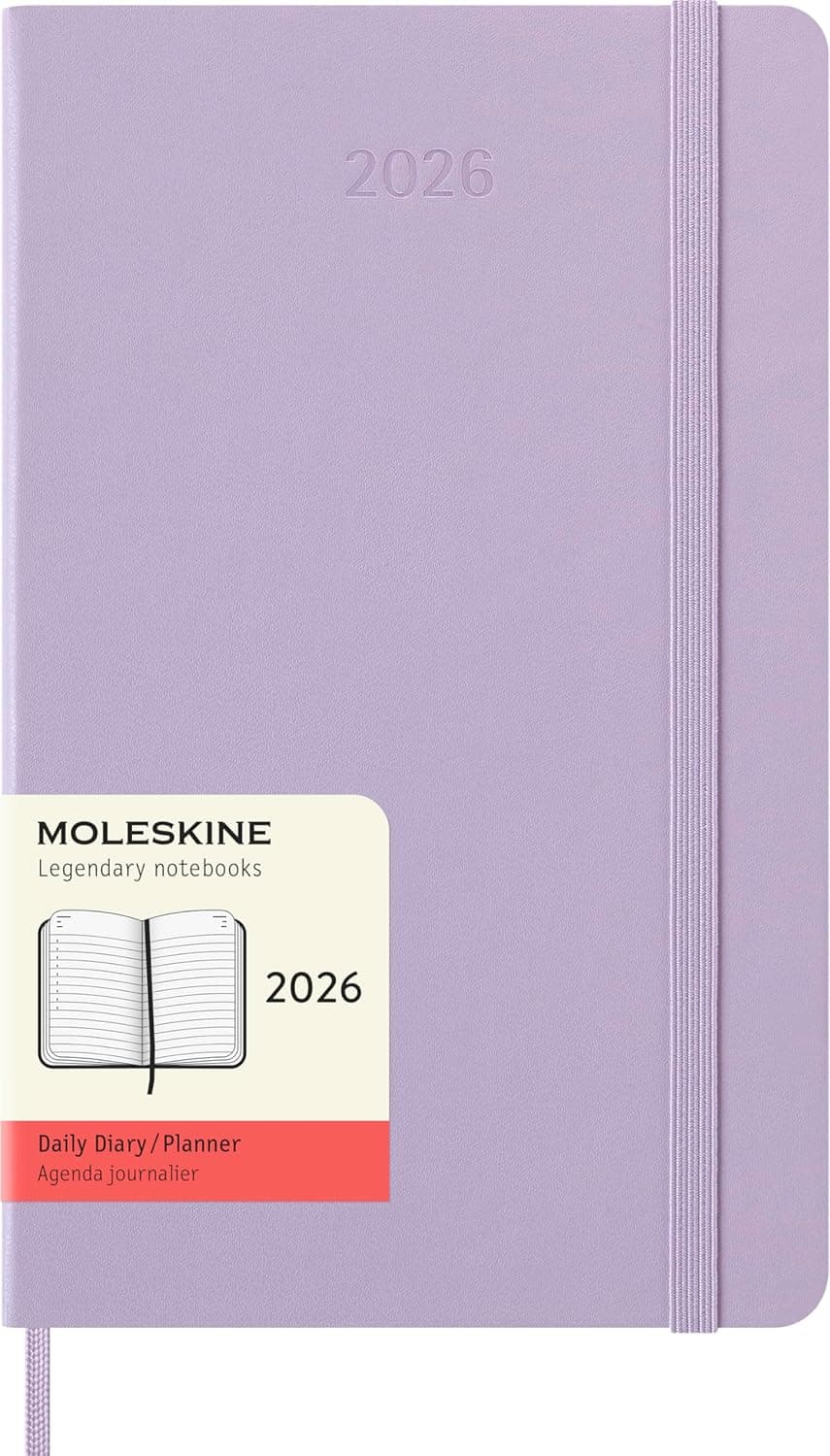 Moleskine Agenda Diária 2026 | Agenda de 12 meses em capa dura com fecho elástico 13x21 cm lilás