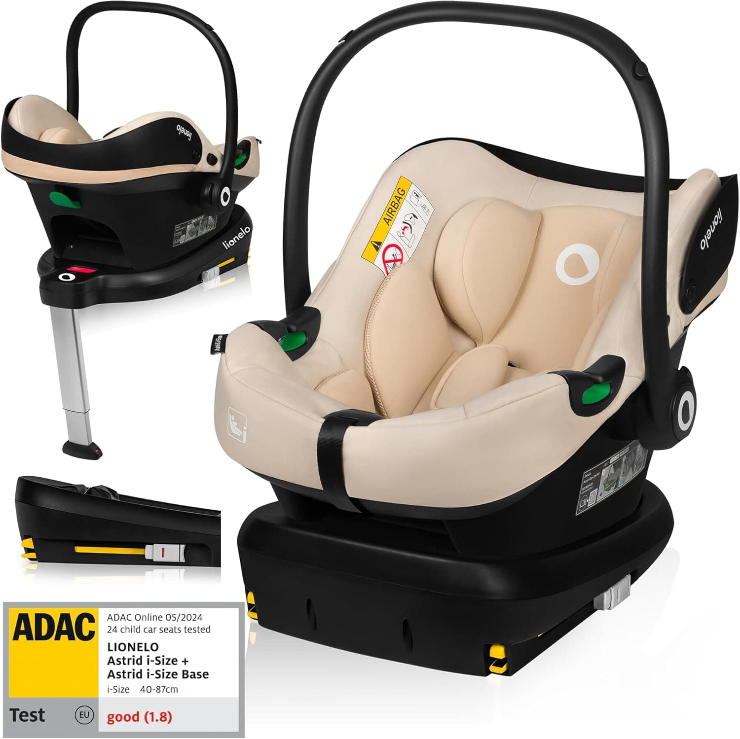 LIONELO ASTRID i-Size Set assento infantil com base, 40 - 87 cm, montagem ISOFIX, alças de 3 pontos, proteção lateral, inserção Dri-Seat, i-Size R129