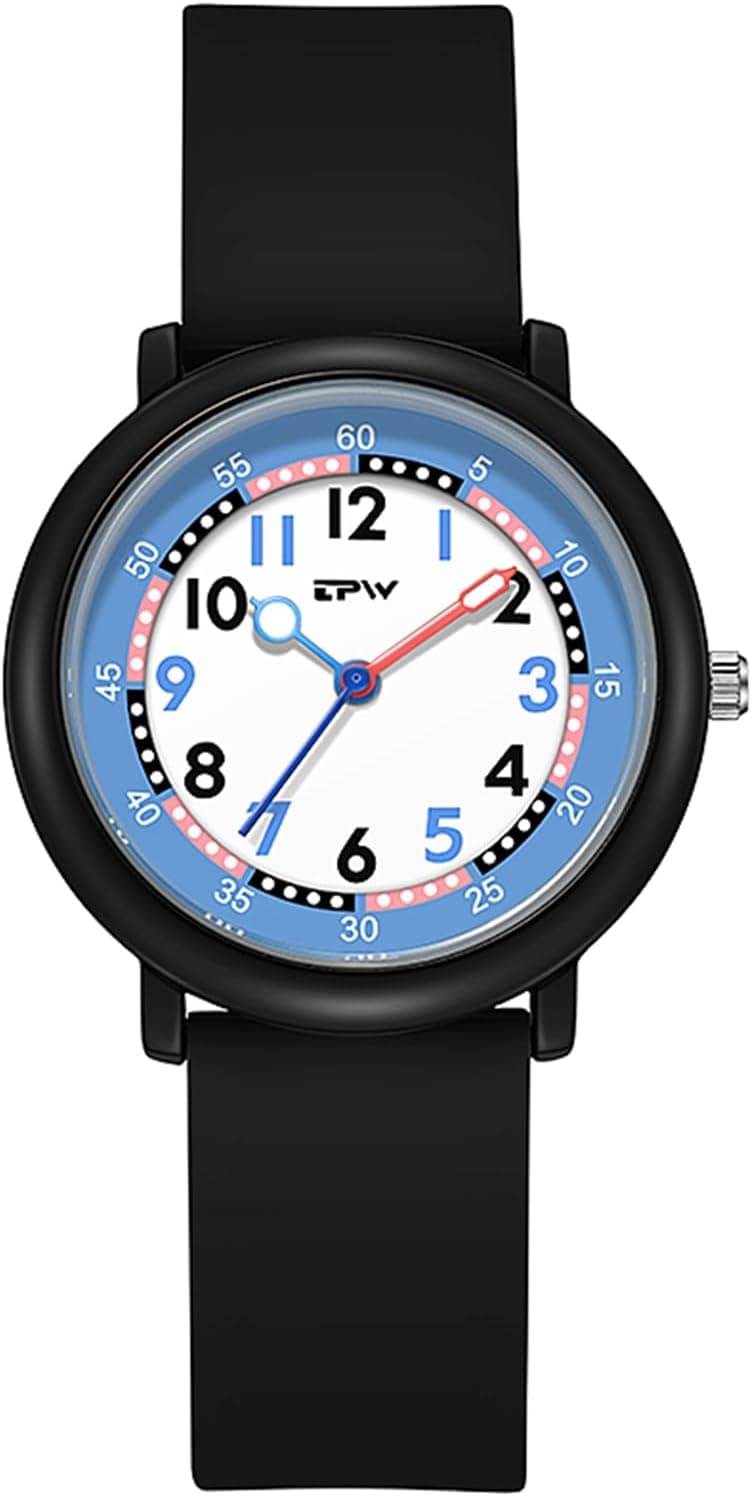 Avaner Relógio infantil de silicone: relógio preto analógico para jovens, movimento de quartzo, impermeável, relógio de aprendizagem para estudantes, multicolor, preto, Preto, tira