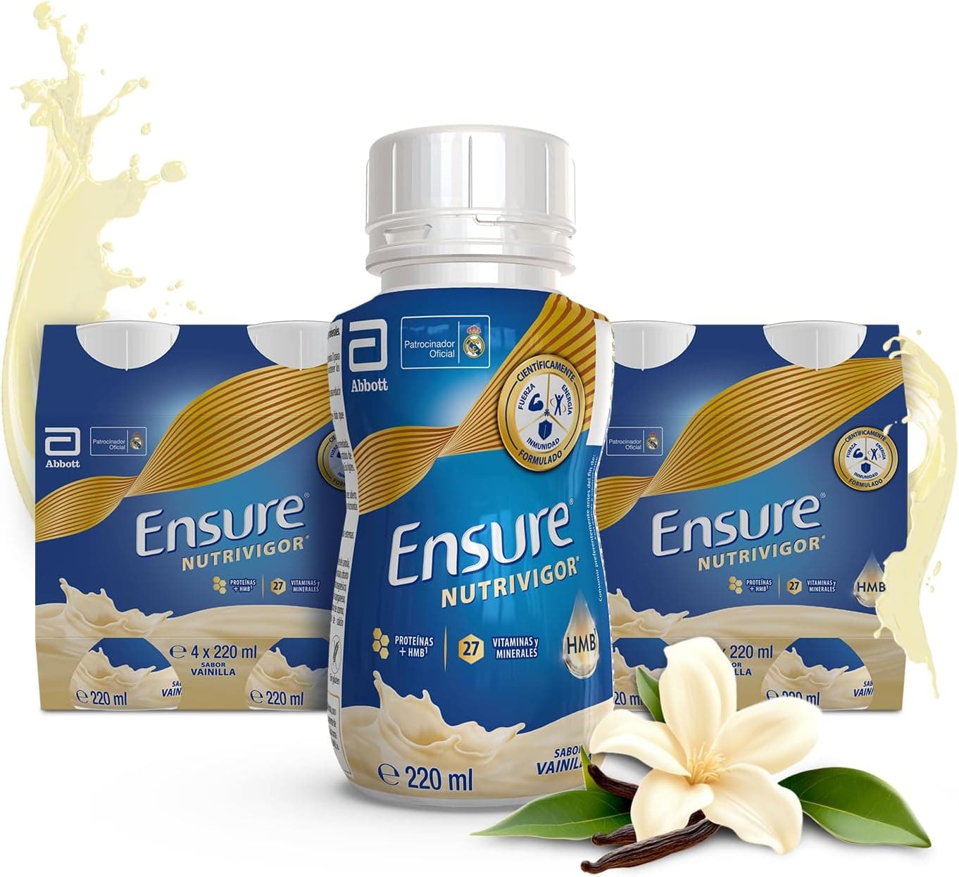 Ensure Nutrivigor | Pack de 8 bebidas nutricionais para adultos com HMB proteínas vitaminas e minerais sabor baunilha 220 ml cada