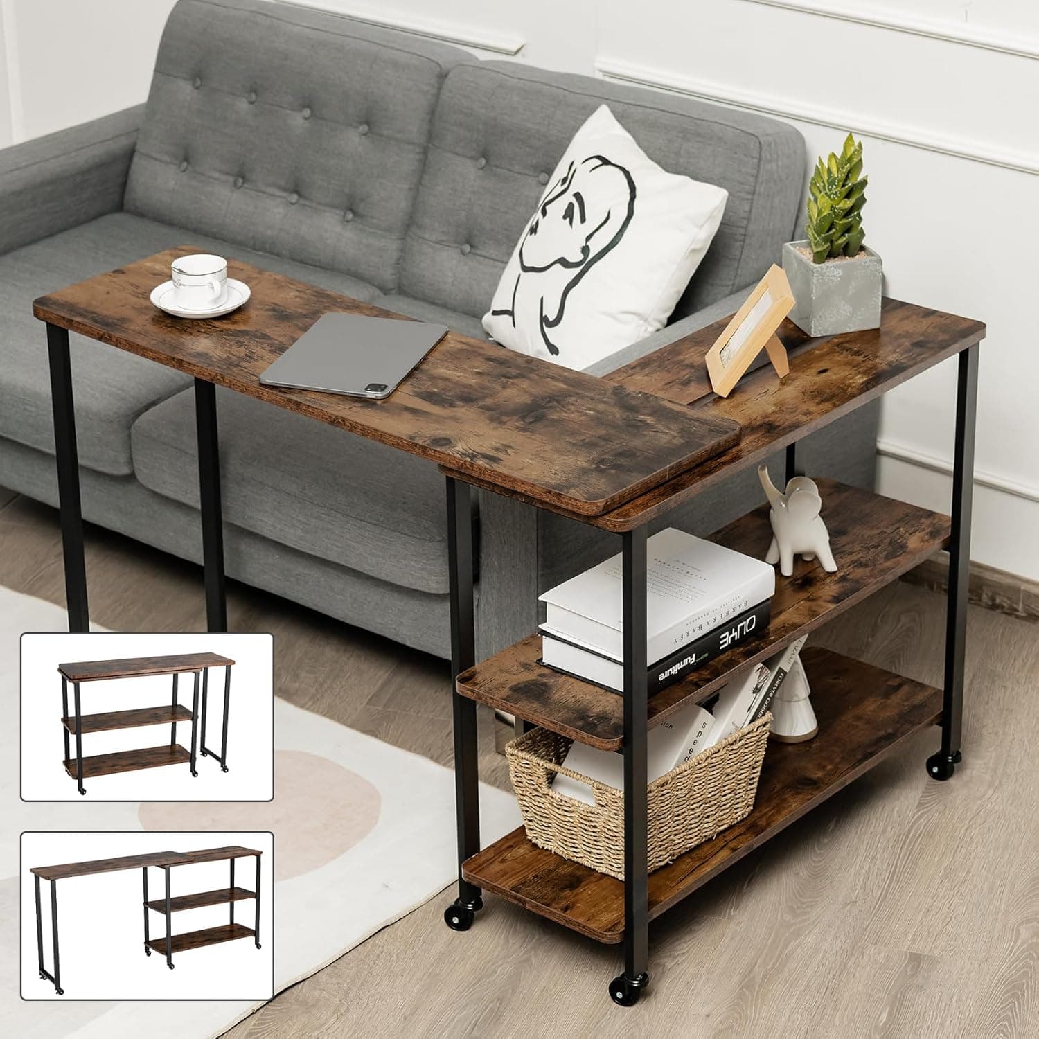 COSTWAY JV10128 | Mesa de apoio em madeira e metal para sala, 156,5 x 30 x 72,5 cm